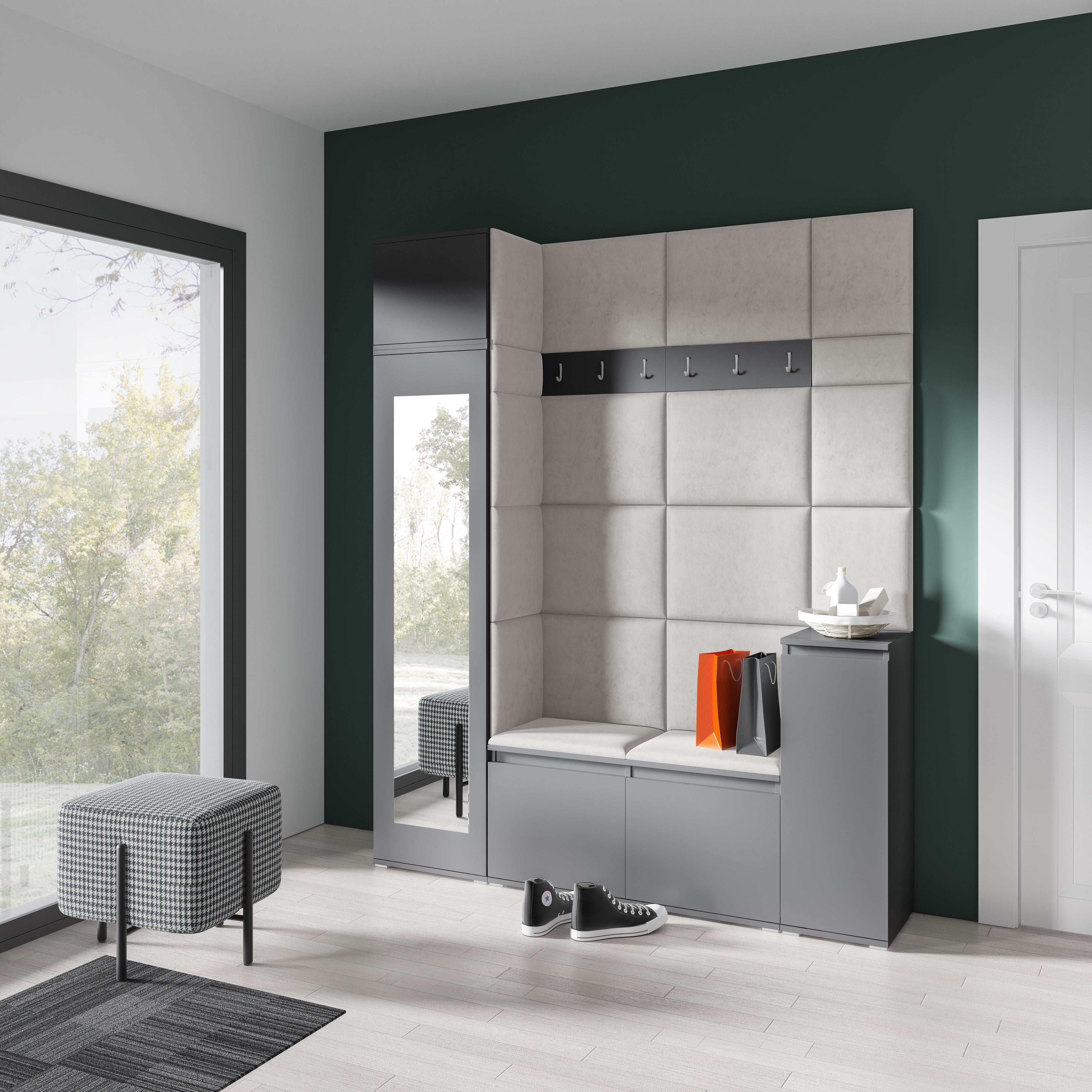 PK Emi 29 Hallway Wardrobe Graphite - Upholstered Panels in Various Colours