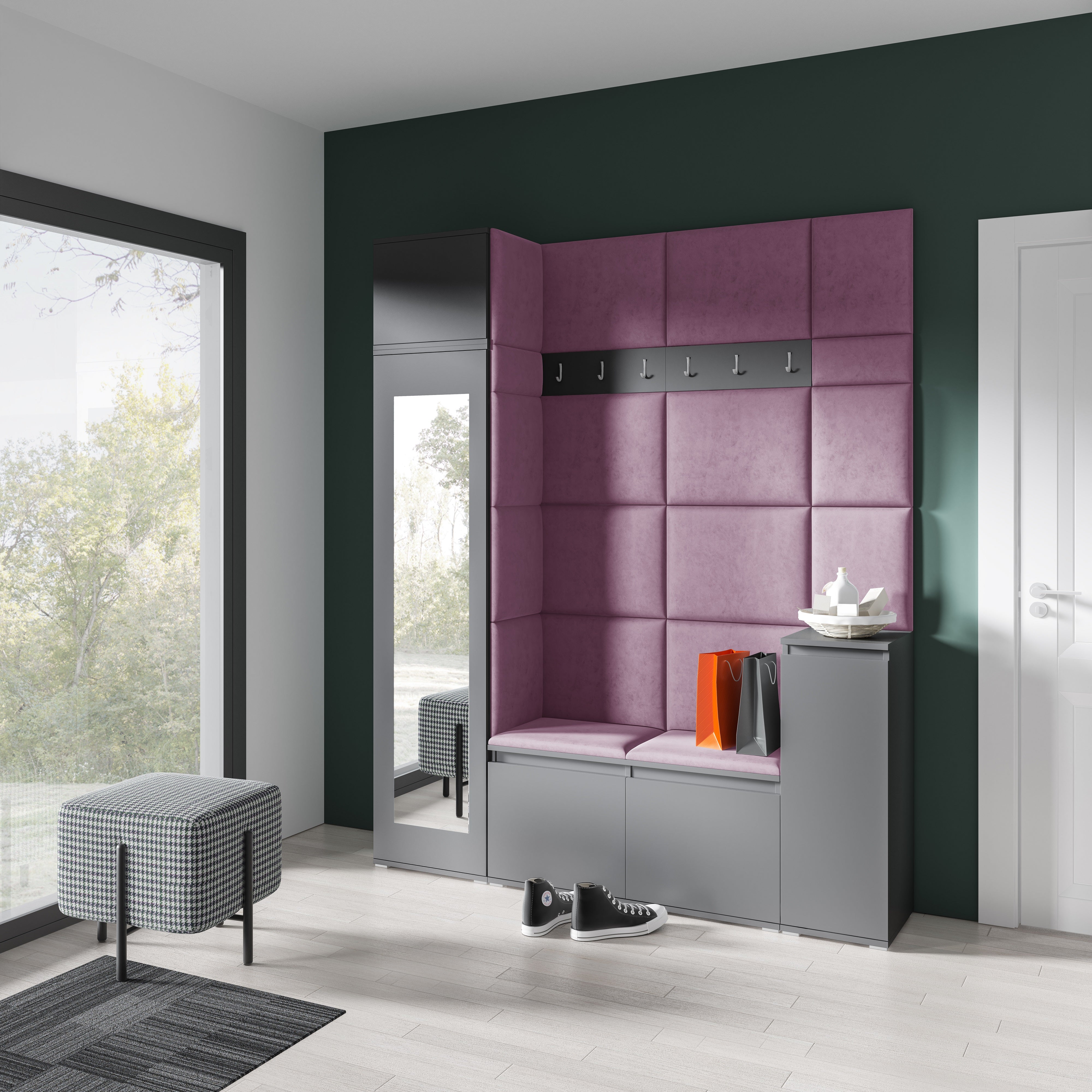 PK Emi 29 Hallway Wardrobe Graphite - Upholstered Panels in Various Colours