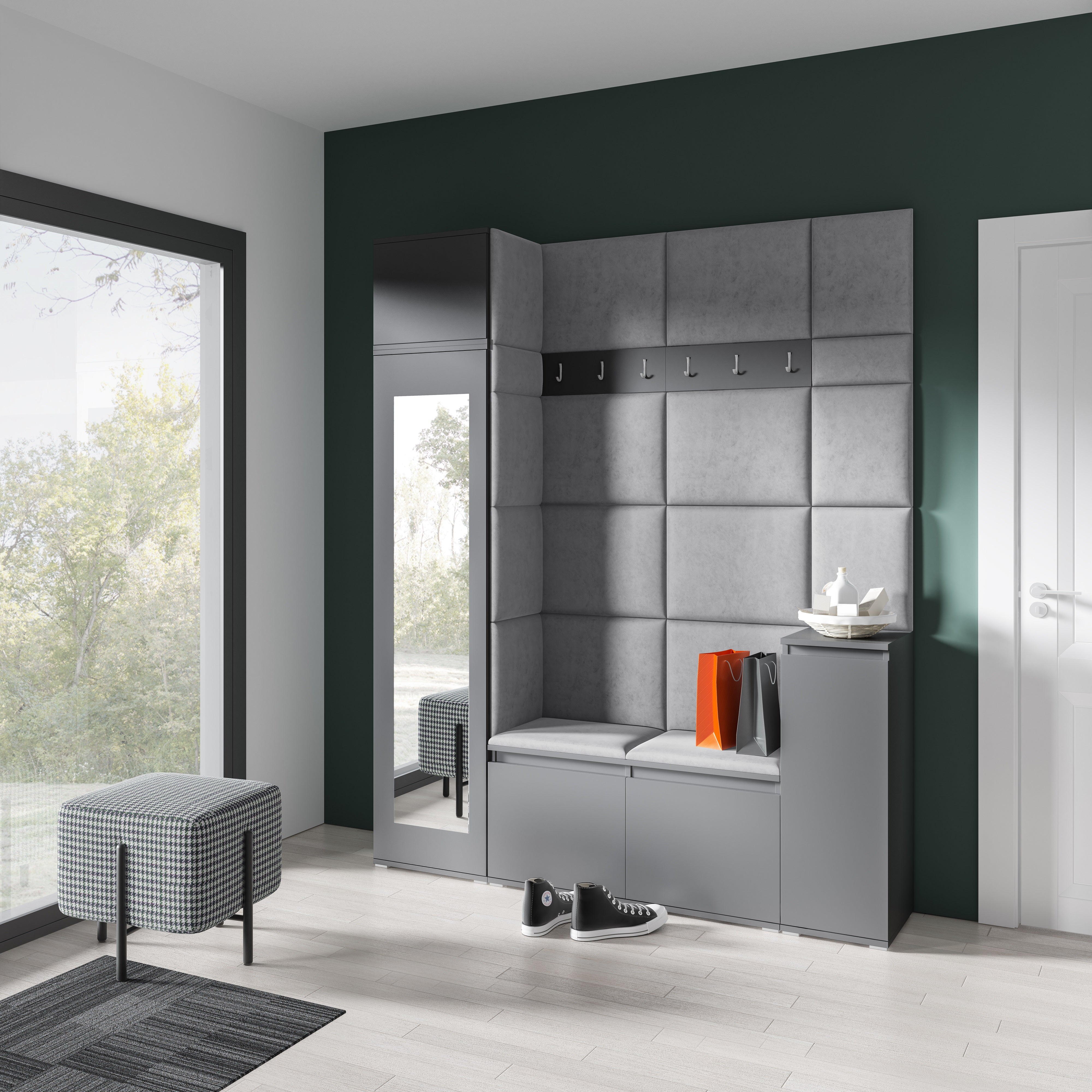PK Emi 29 Hallway Wardrobe Graphite - Upholstered Panels in Various Colours