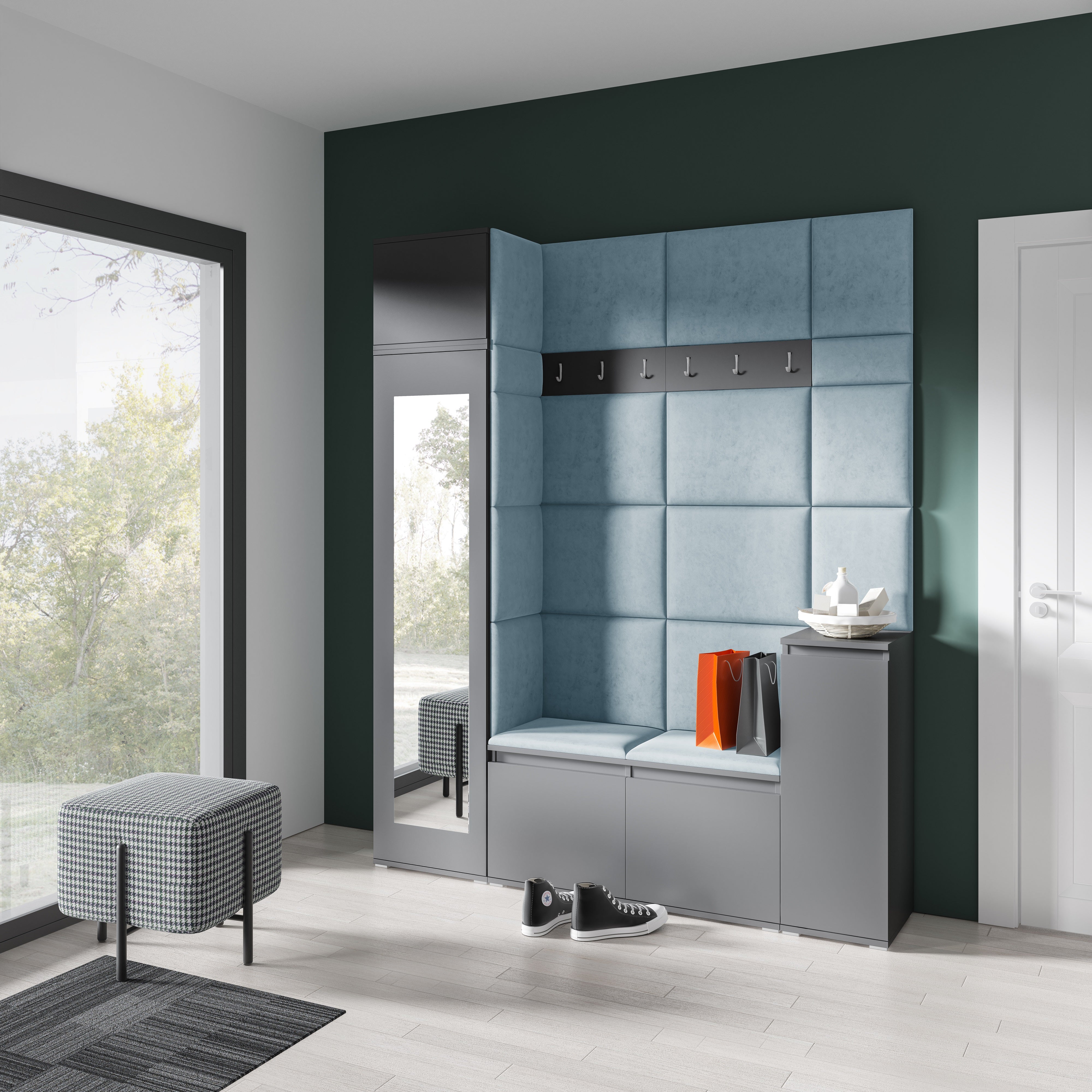 PK Emi 29 Hallway Wardrobe Graphite - Upholstered Panels in Various Colours
