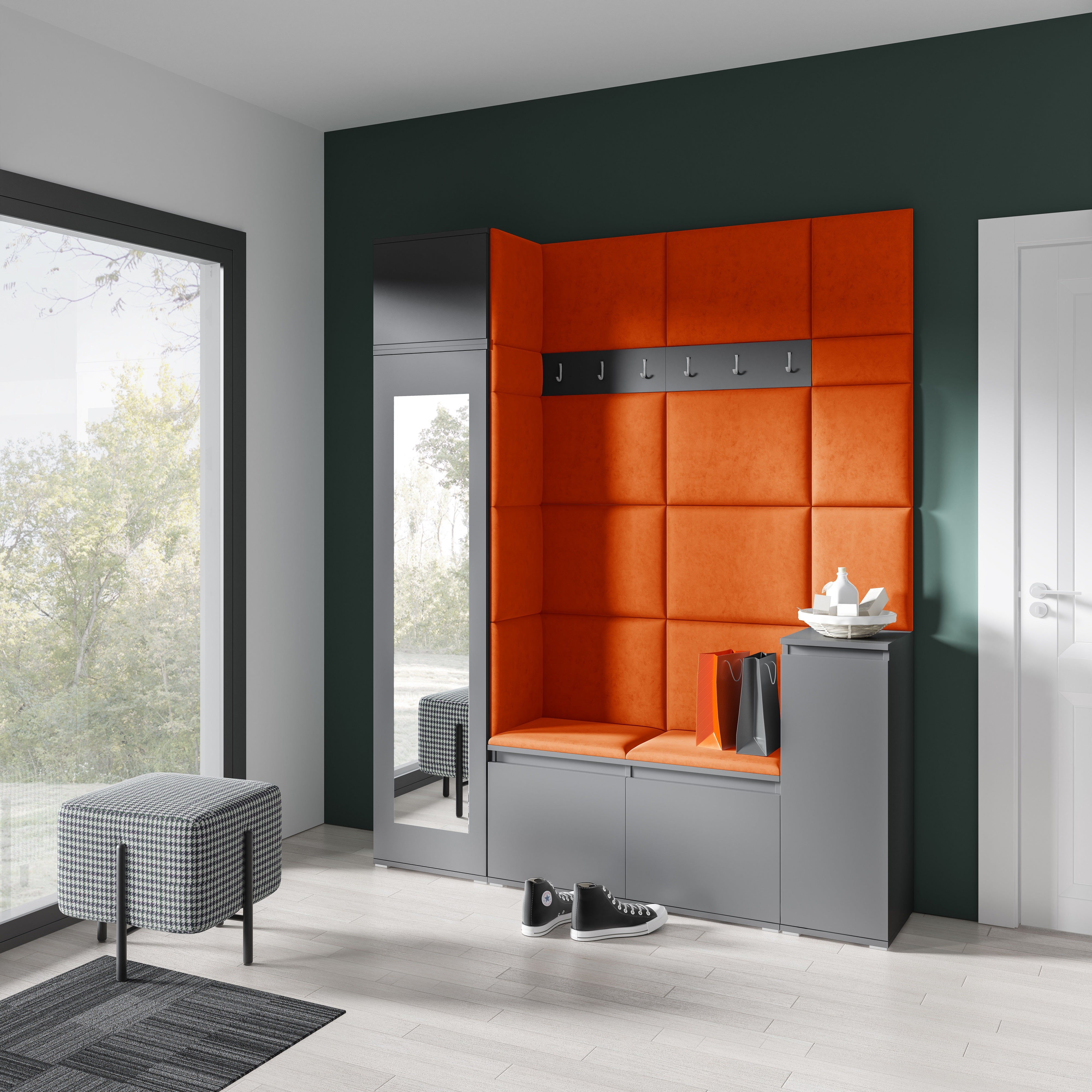 PK Emi 29 Hallway Wardrobe Graphite - Upholstered Panels in Various Colours