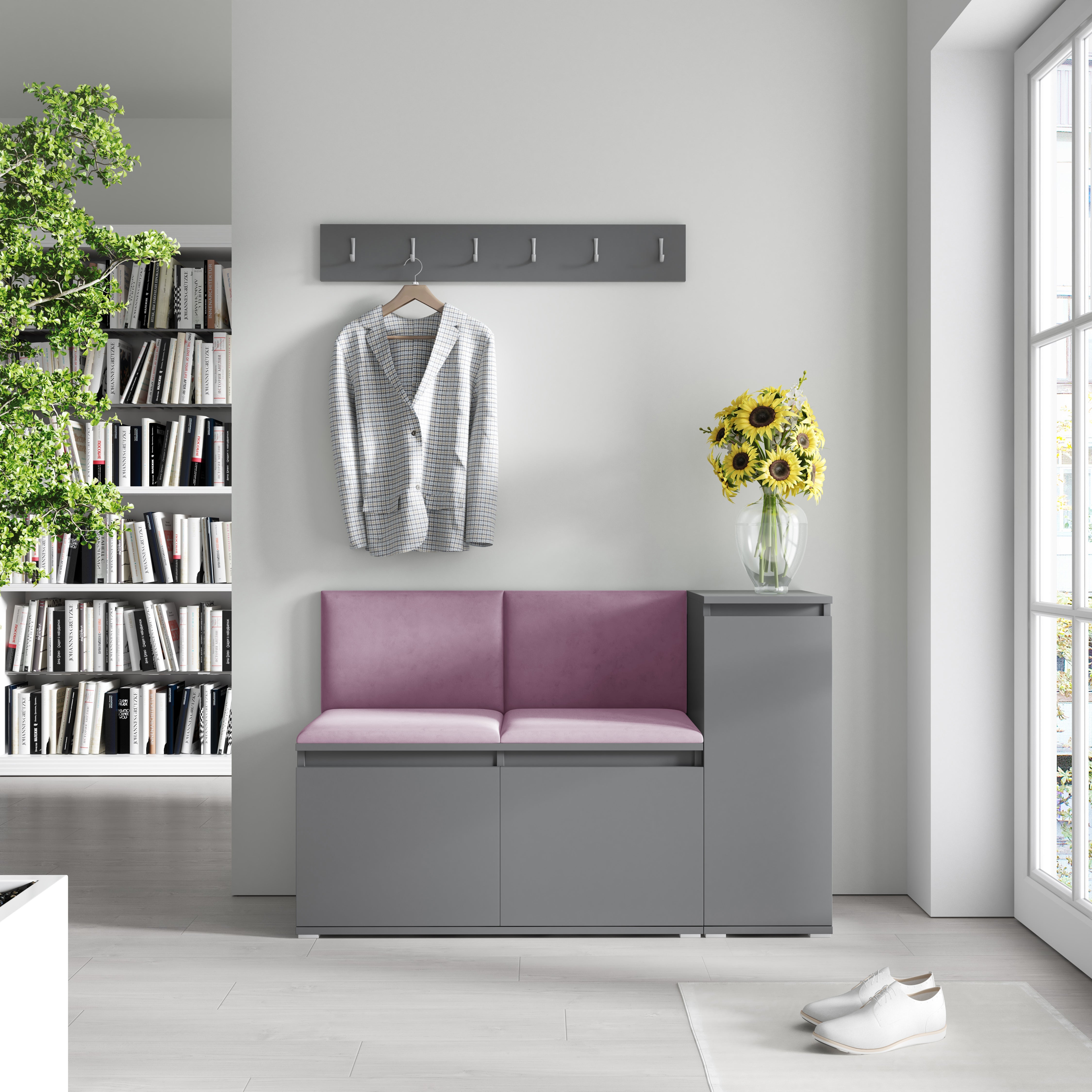 PK Emi 25 Hallway Wardrobe Graphite - Upholstered Panels in Various Colours
