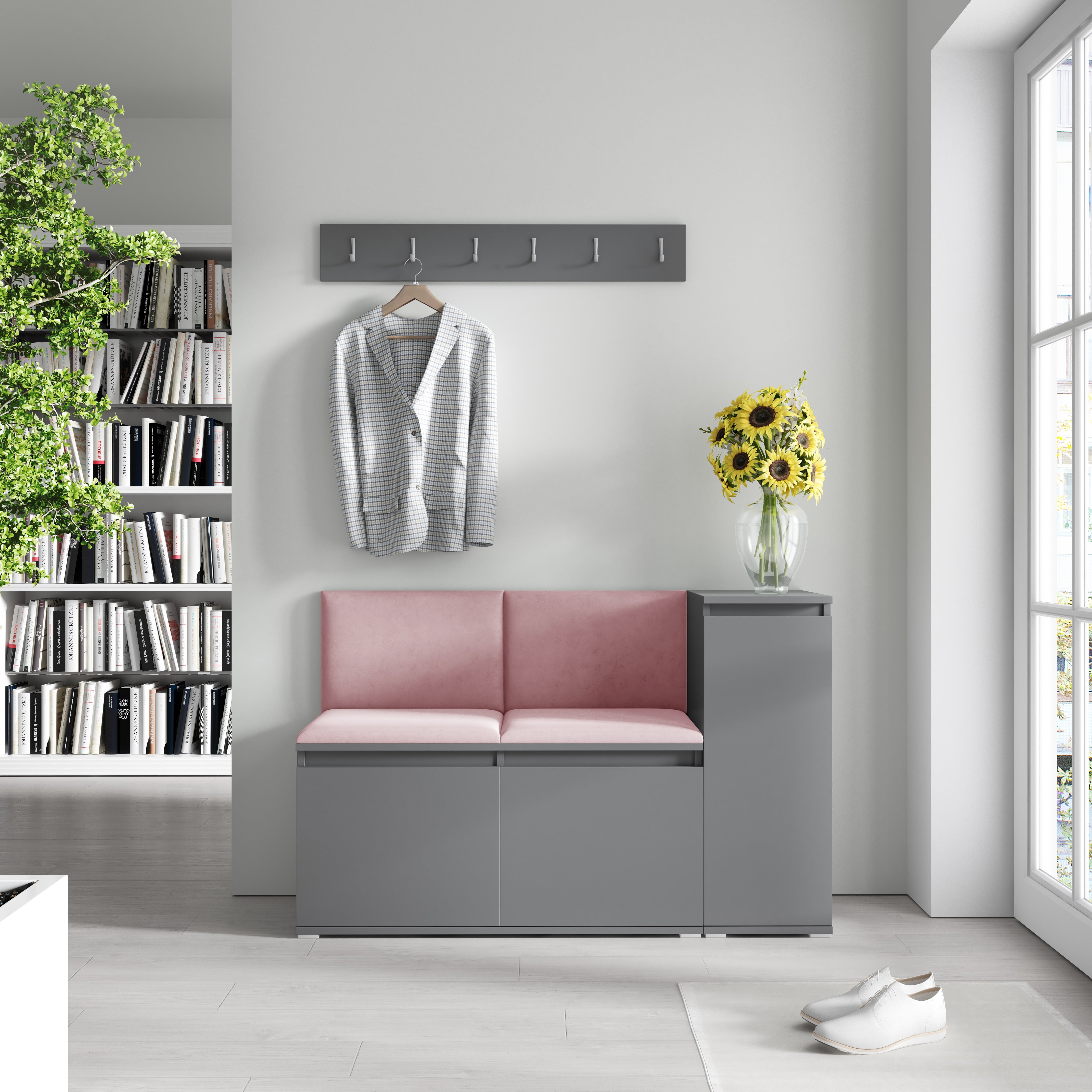 PK Emi 25 Hallway Wardrobe Graphite - Upholstered Panels in Various Colours