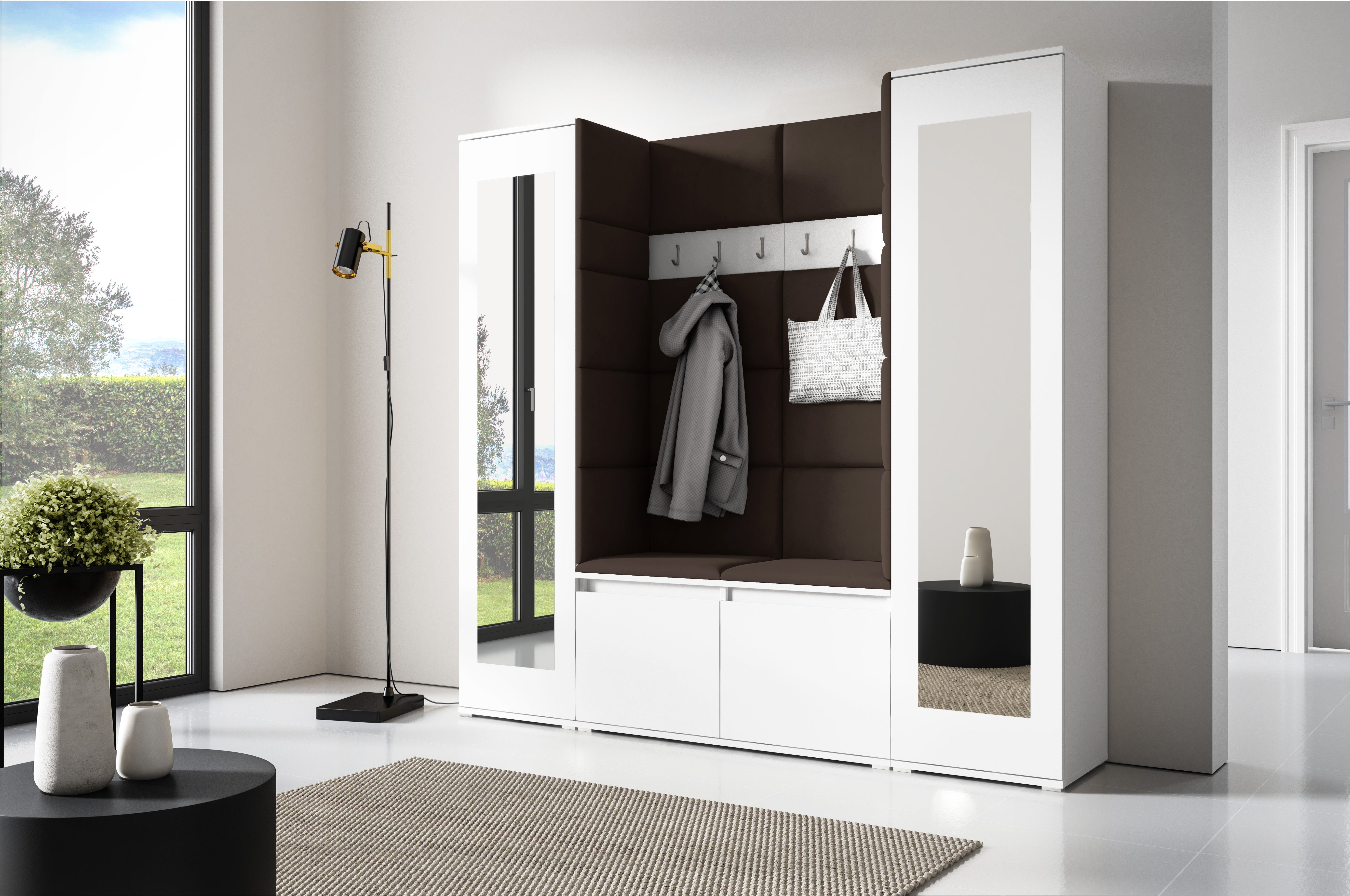 PK Emi 31 Hallway Wardrobe White - Upholstered Panels in Various Colours