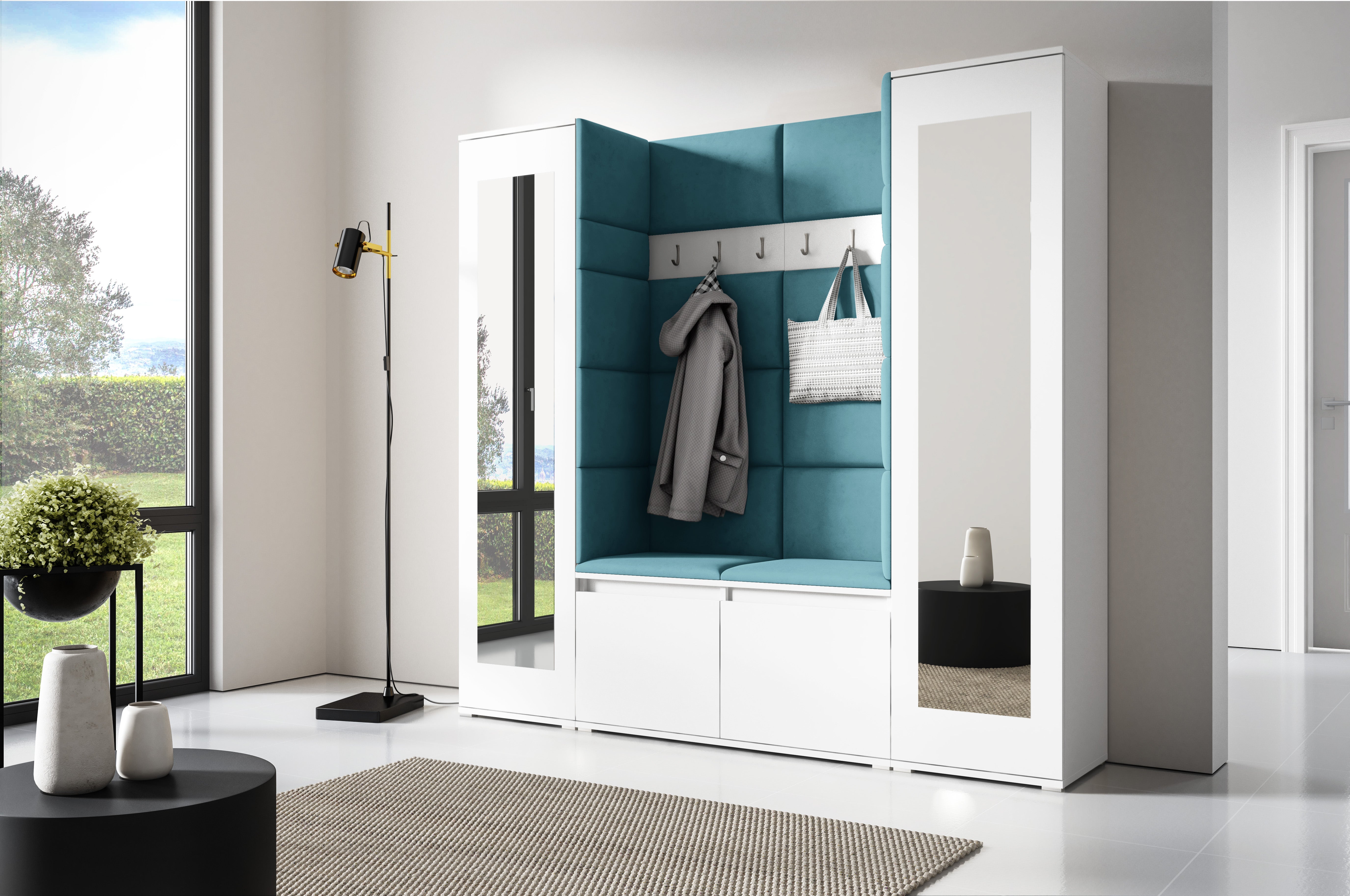 PK Emi 31 Hallway Wardrobe White - Upholstered Panels in Various Colours