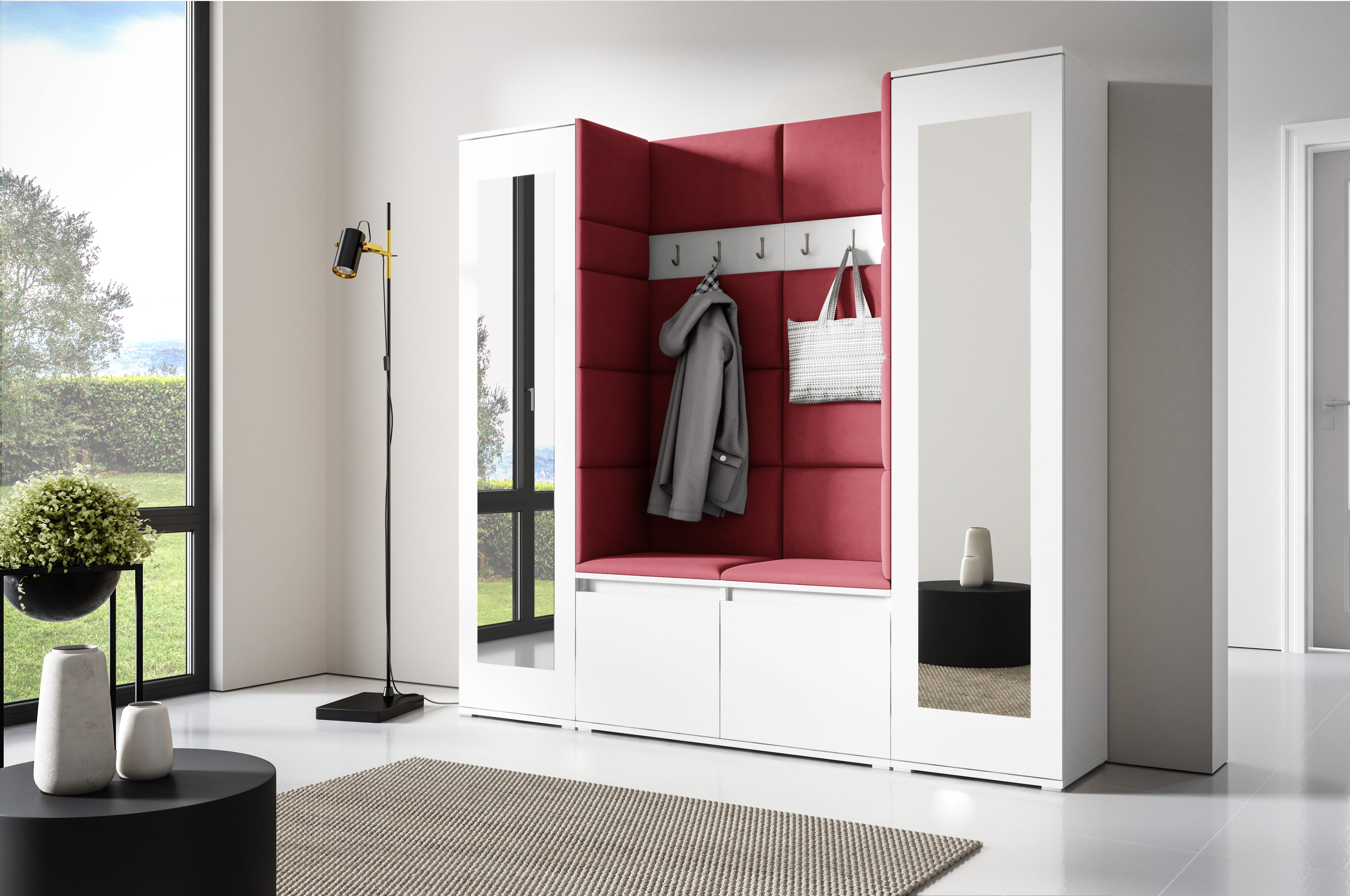PK Emi 31 Hallway Wardrobe White - Upholstered Panels in Various Colours