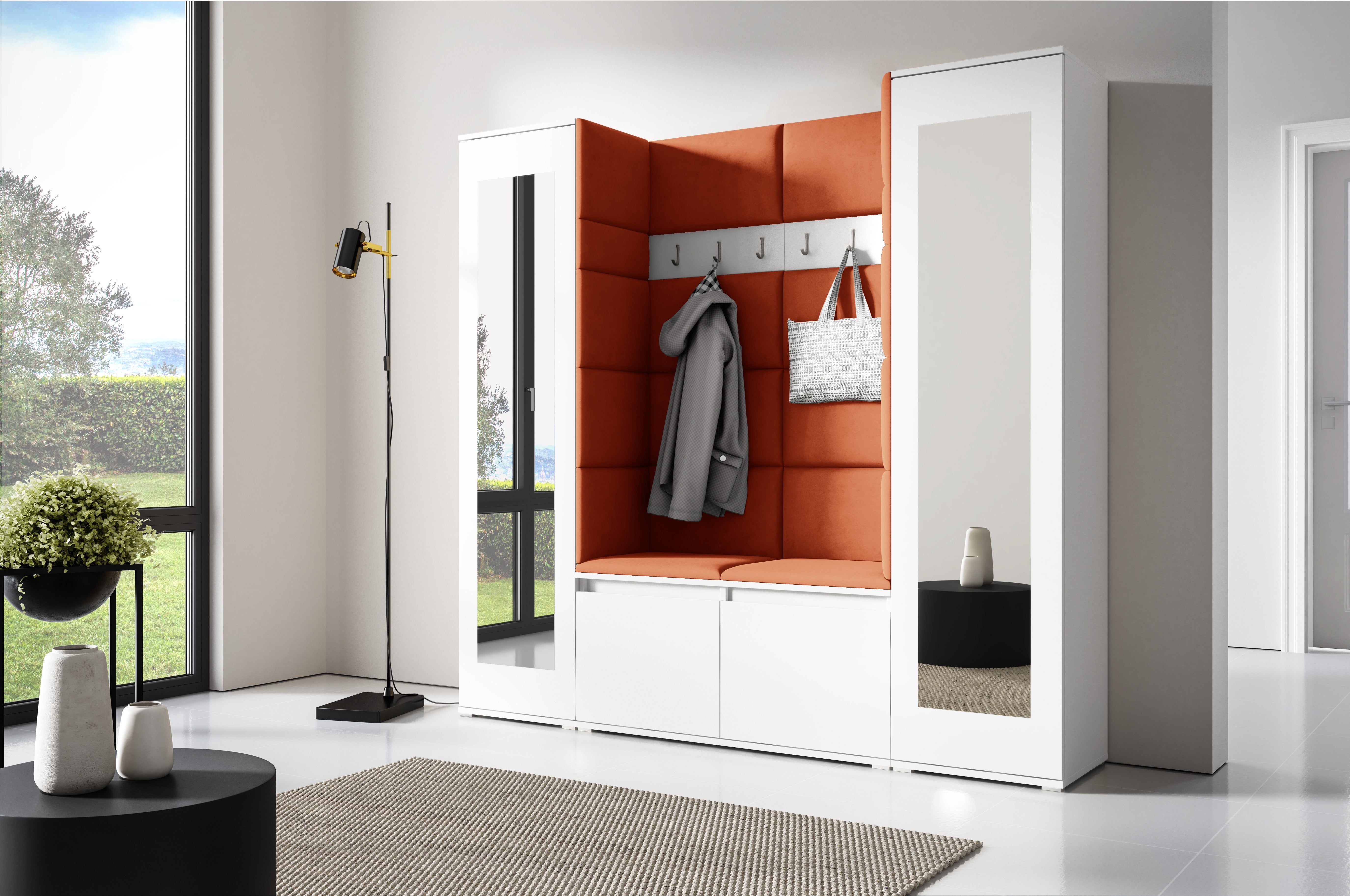 PK Emi 31 Hallway Wardrobe White - Upholstered Panels in Various Colours