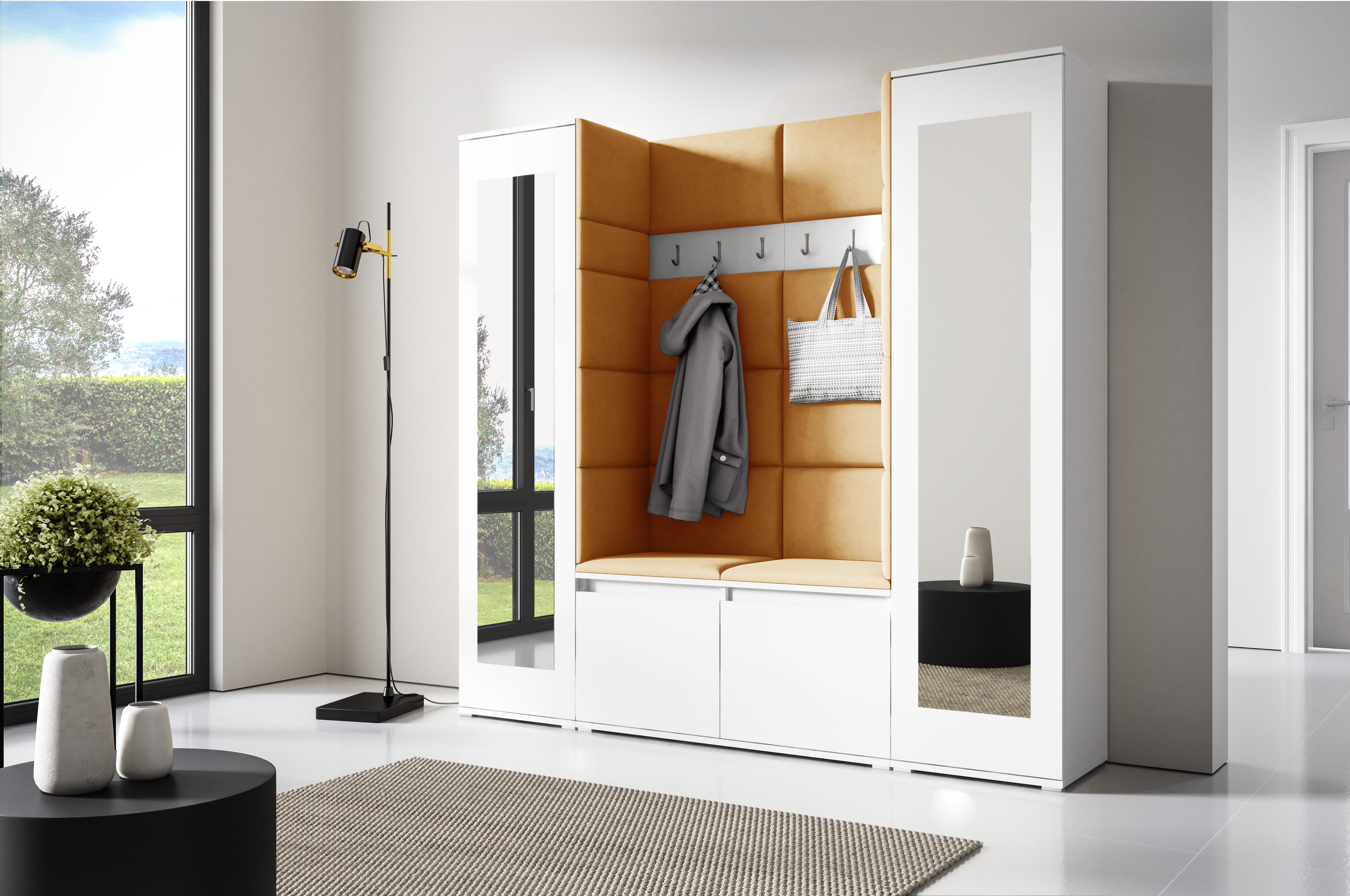 PK Emi 31 Hallway Wardrobe White - Upholstered Panels in Various Colours