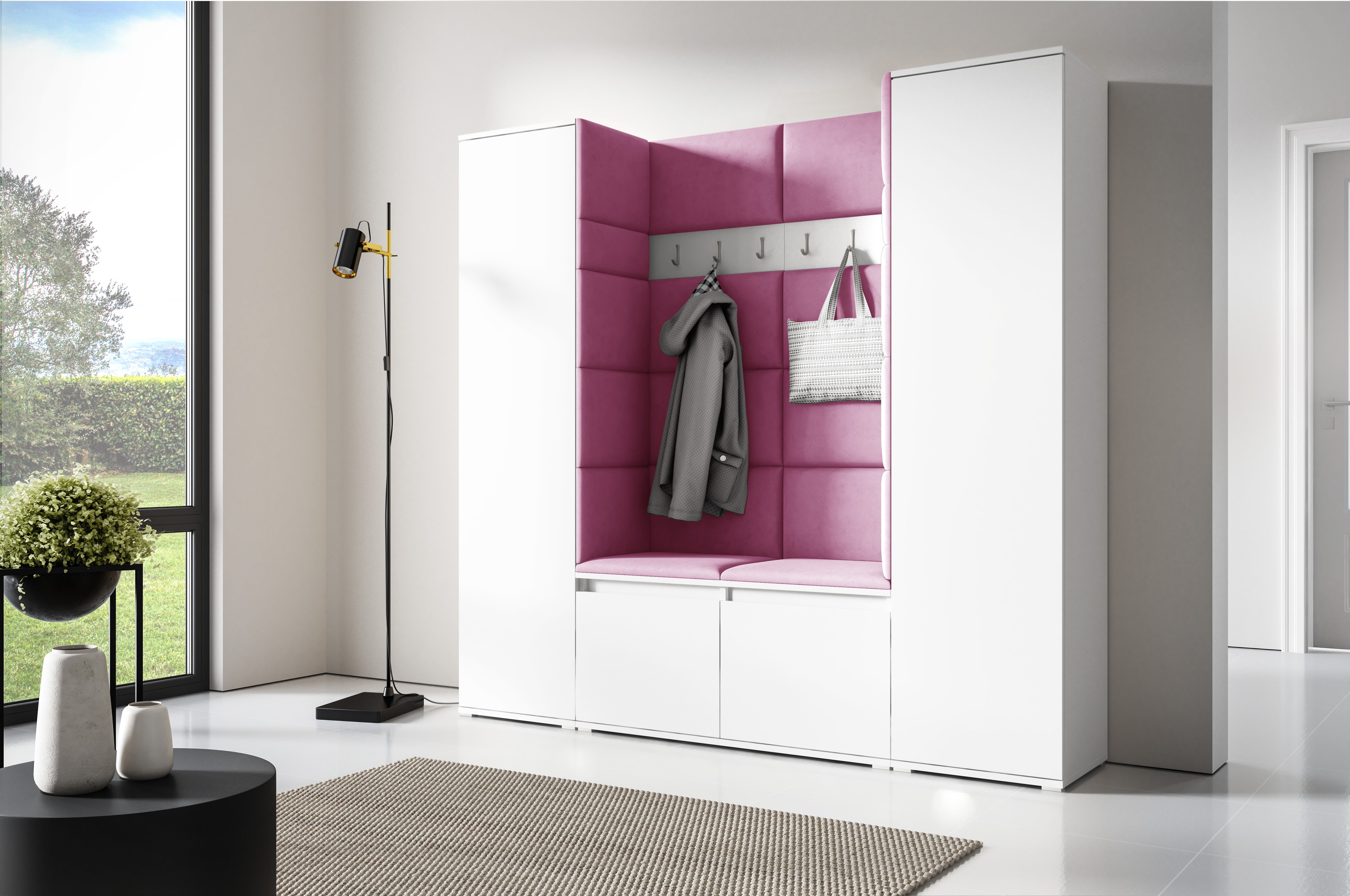 PK Emi 31 Hallway Wardrobe White - Upholstered Panels in Various Colours