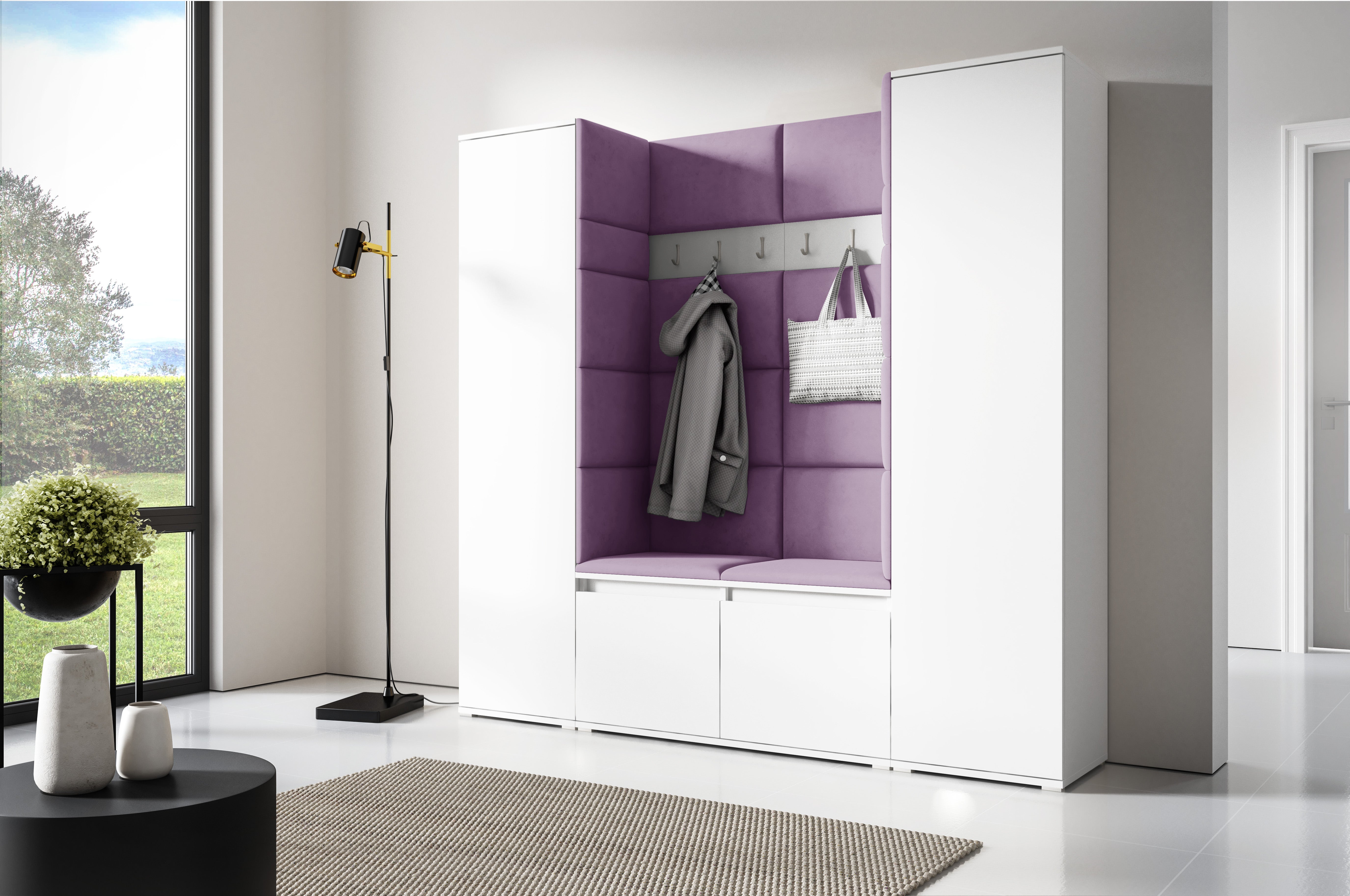 PK Emi 31 Hallway Wardrobe White - Upholstered Panels in Various Colours