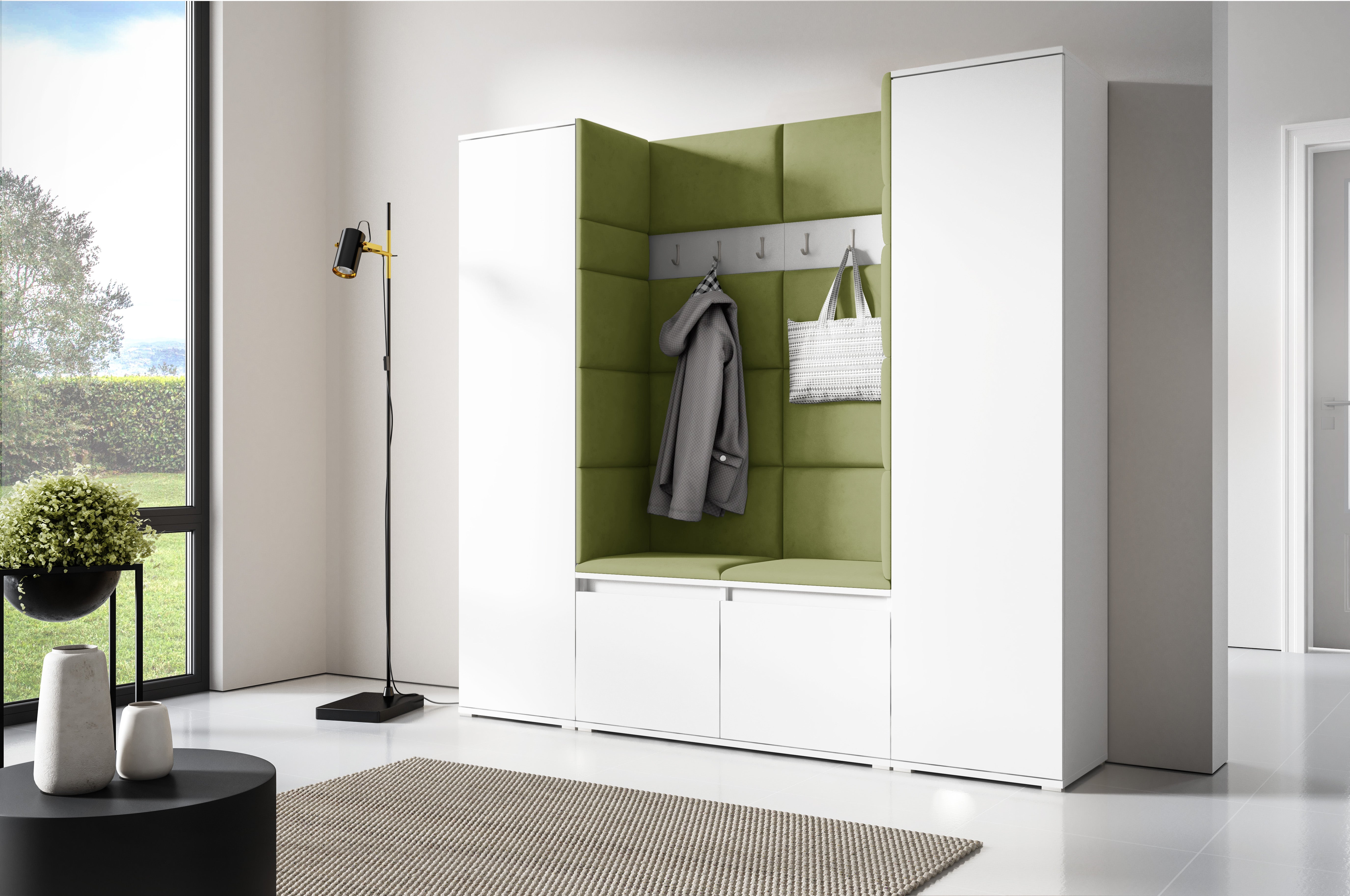 PK Emi 31 Hallway Wardrobe White - Upholstered Panels in Various Colours