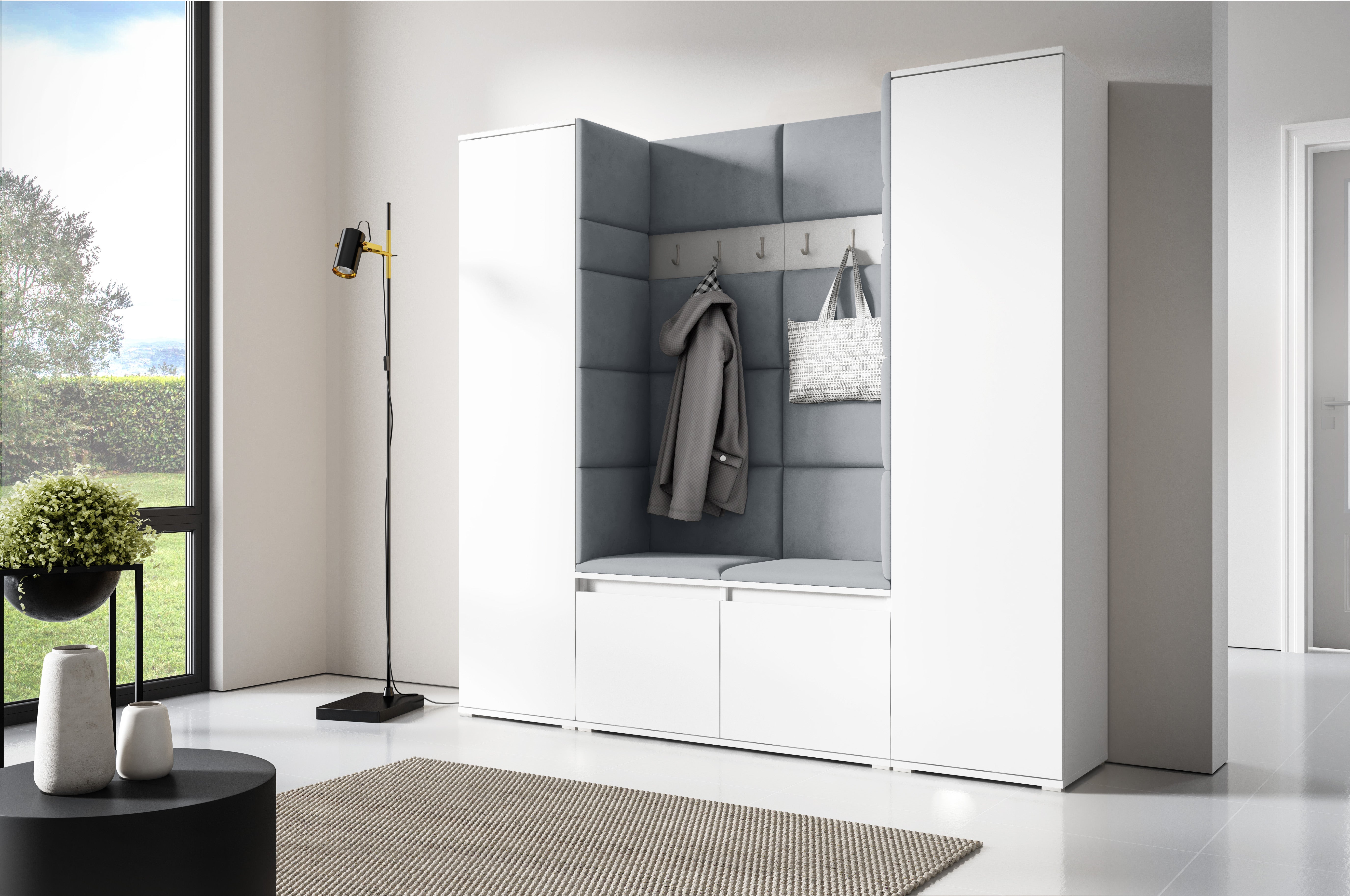 PK Emi 31 Hallway Wardrobe White - Upholstered Panels in Various Colours