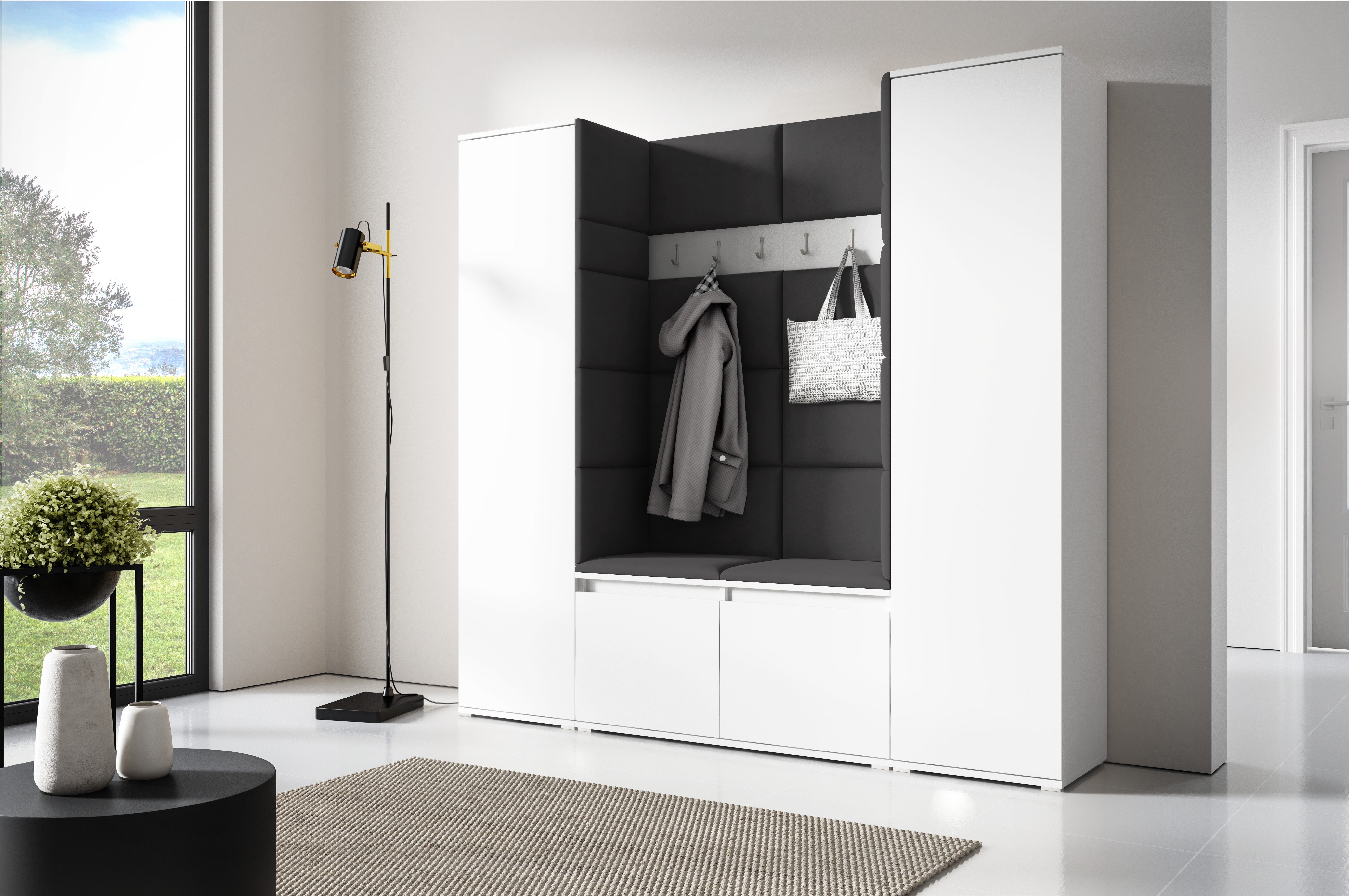 PK Emi 31 Hallway Wardrobe White - Upholstered Panels in Various Colours