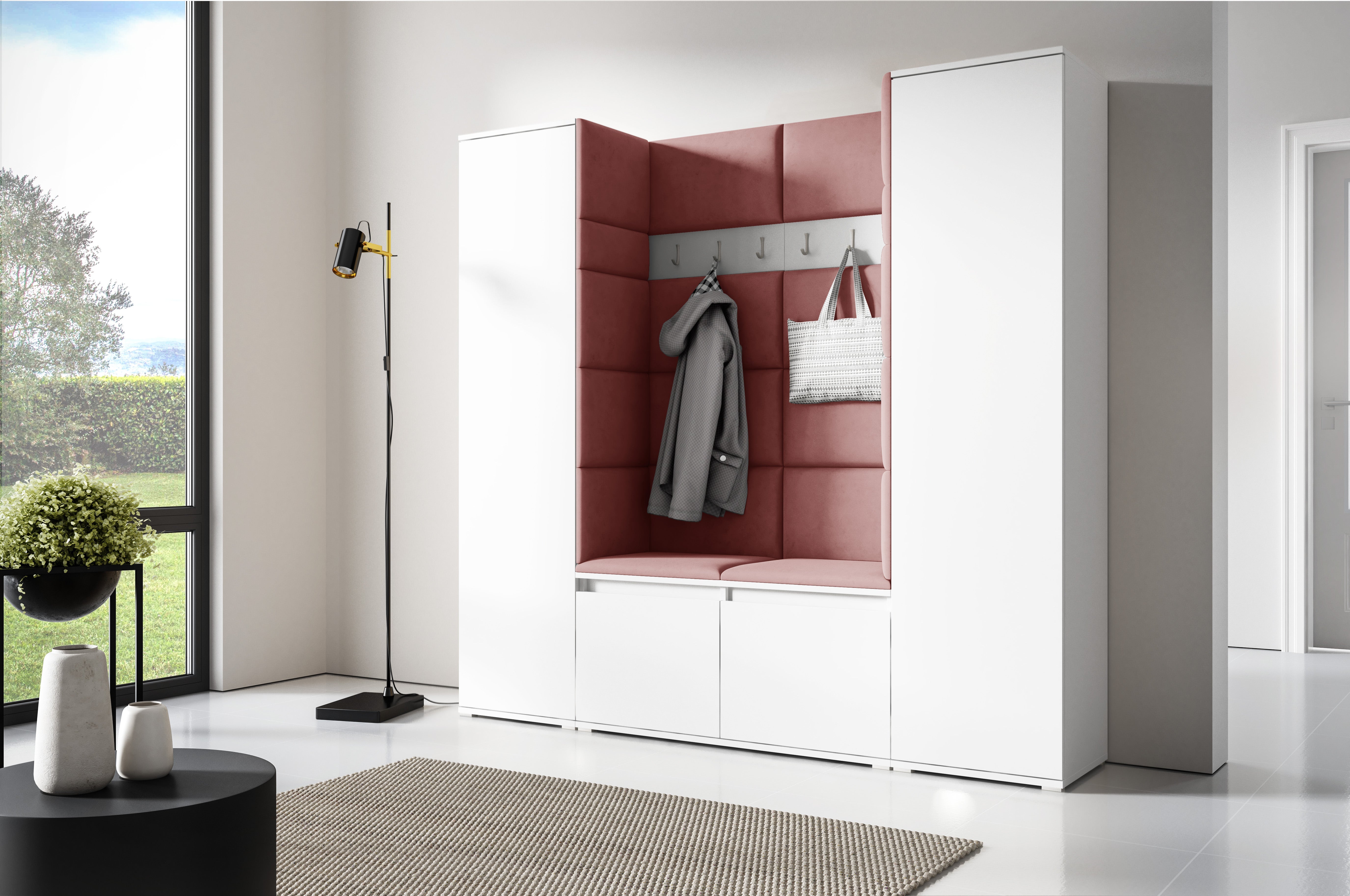 PK Emi 31 Hallway Wardrobe White - Upholstered Panels in Various Colours