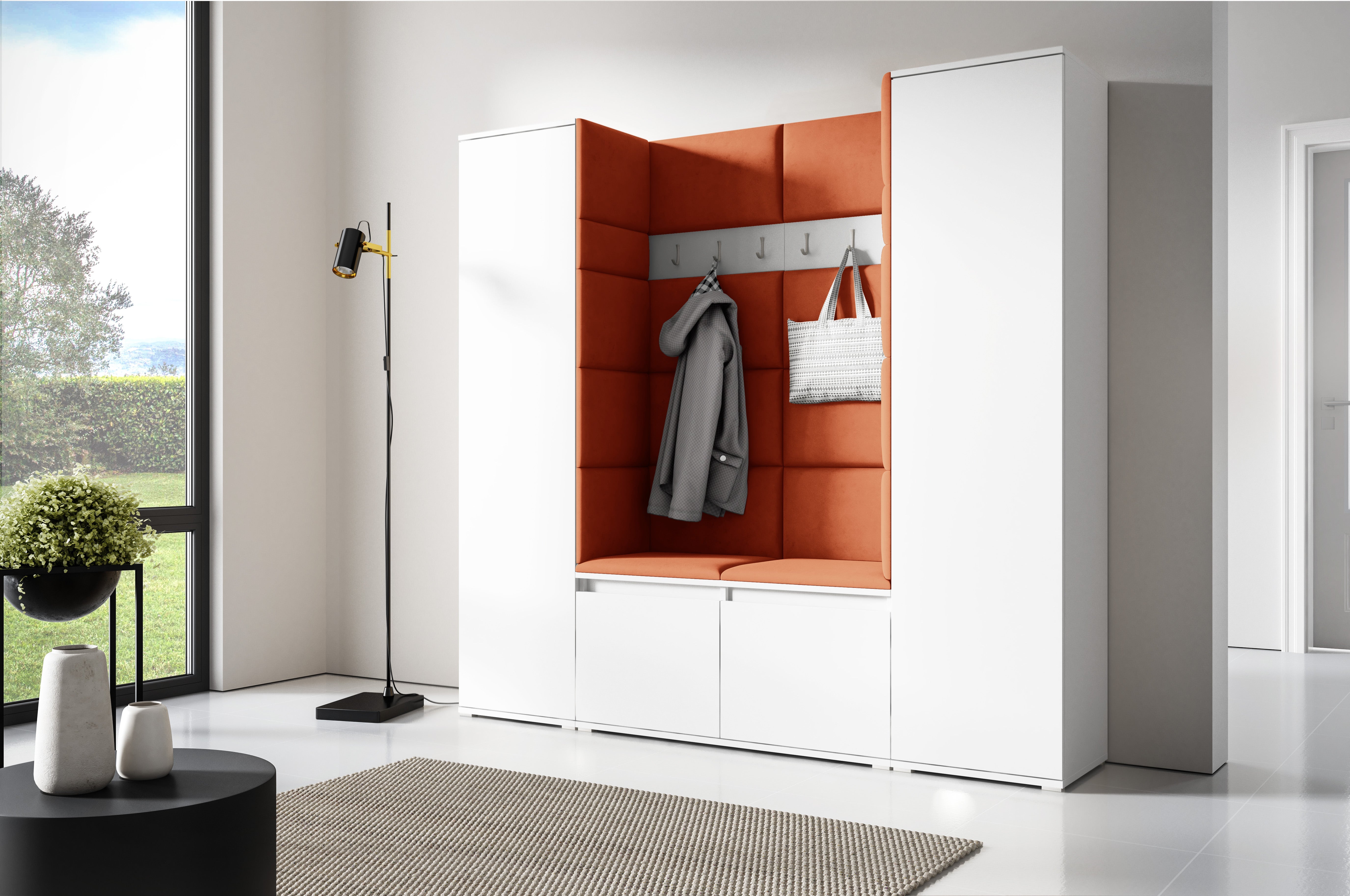 PK Emi 31 Hallway Wardrobe White - Upholstered Panels in Various Colours