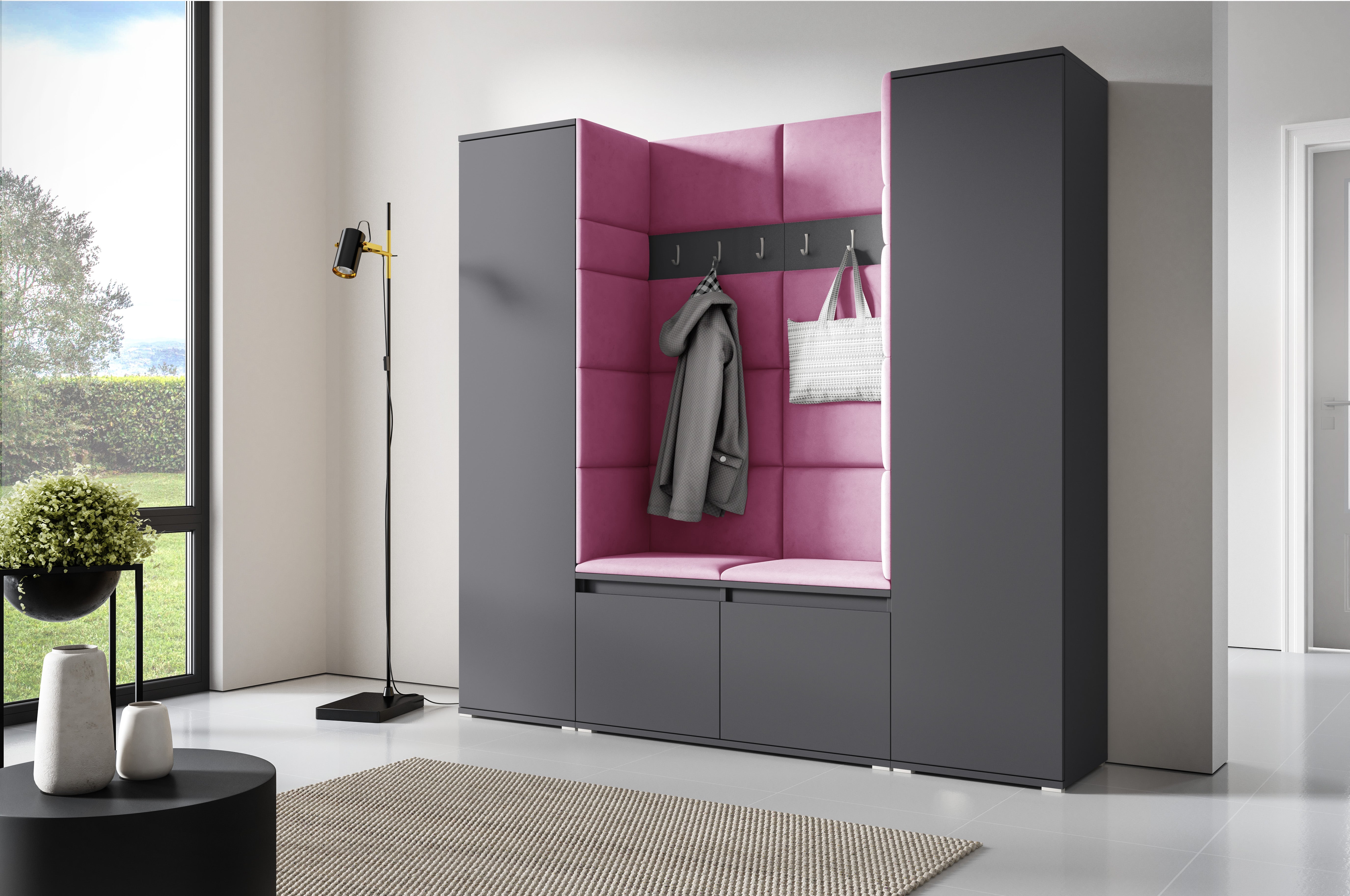 PK Emi 31 Hallway Wardrobe Graphite - Upholstered Panels in Various Colours