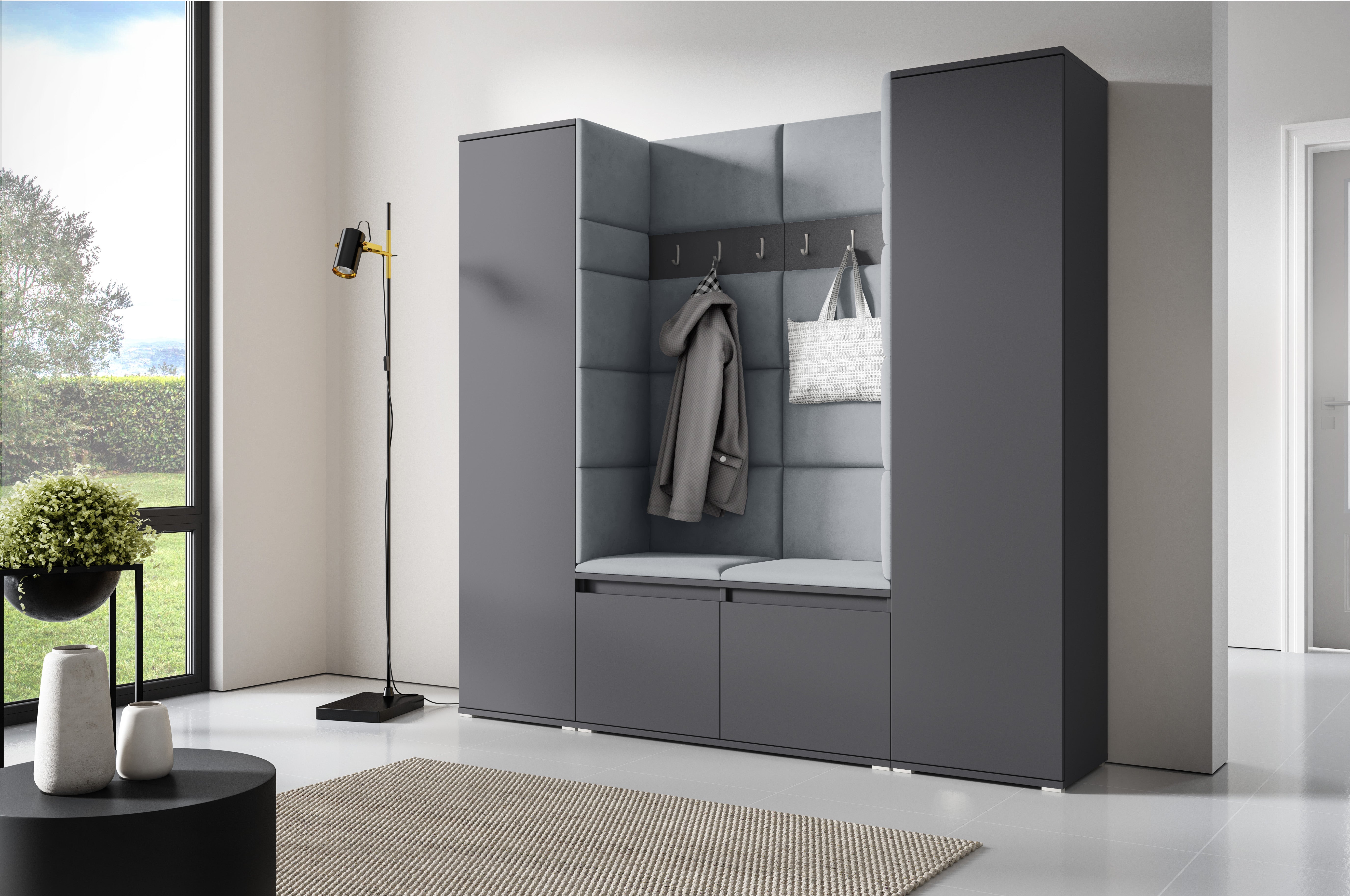 PK Emi 31 Hallway Wardrobe Graphite - Upholstered Panels in Various Colours