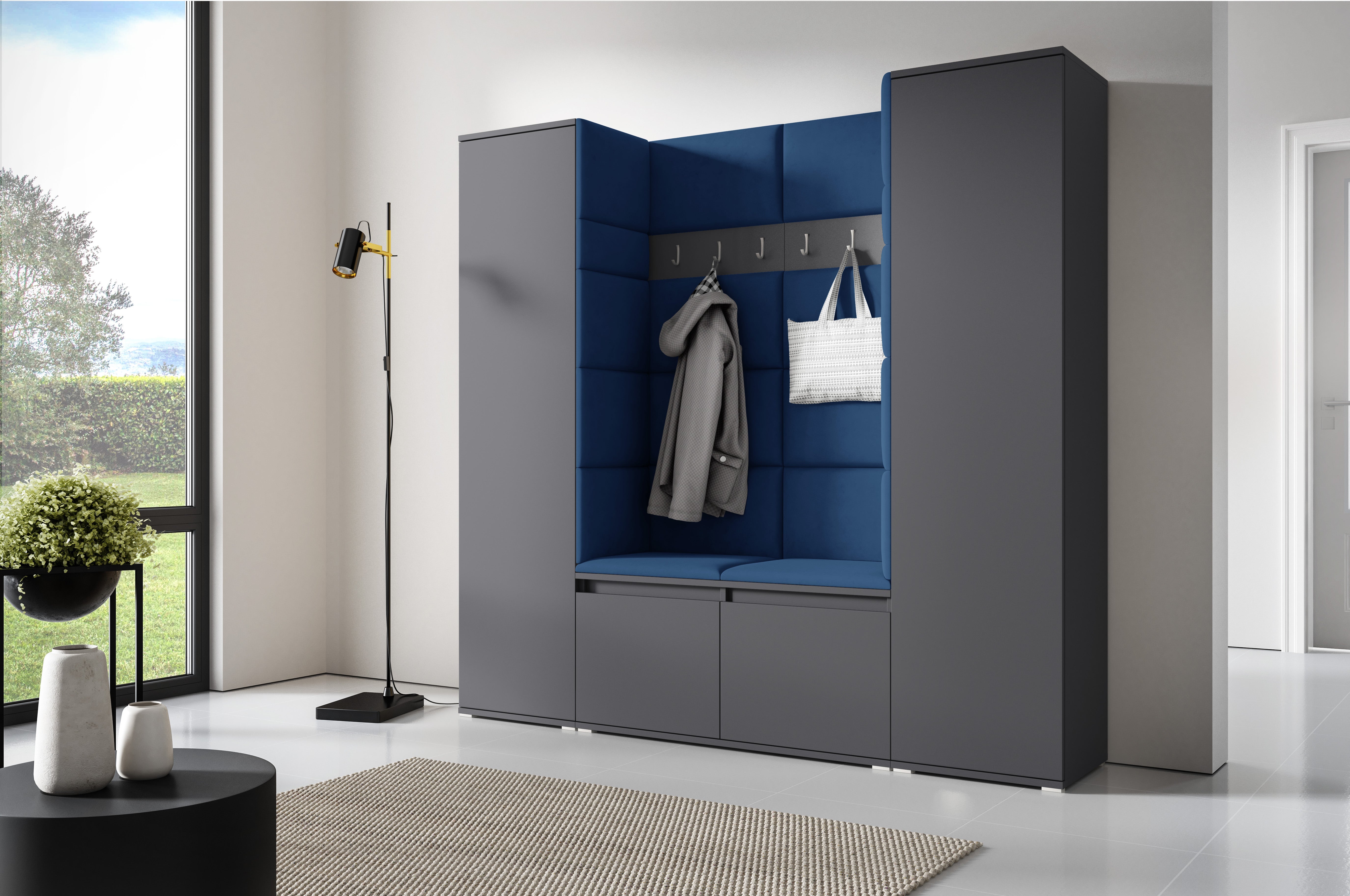 PK Emi 31 Hallway Wardrobe Graphite - Upholstered Panels in Various Colours