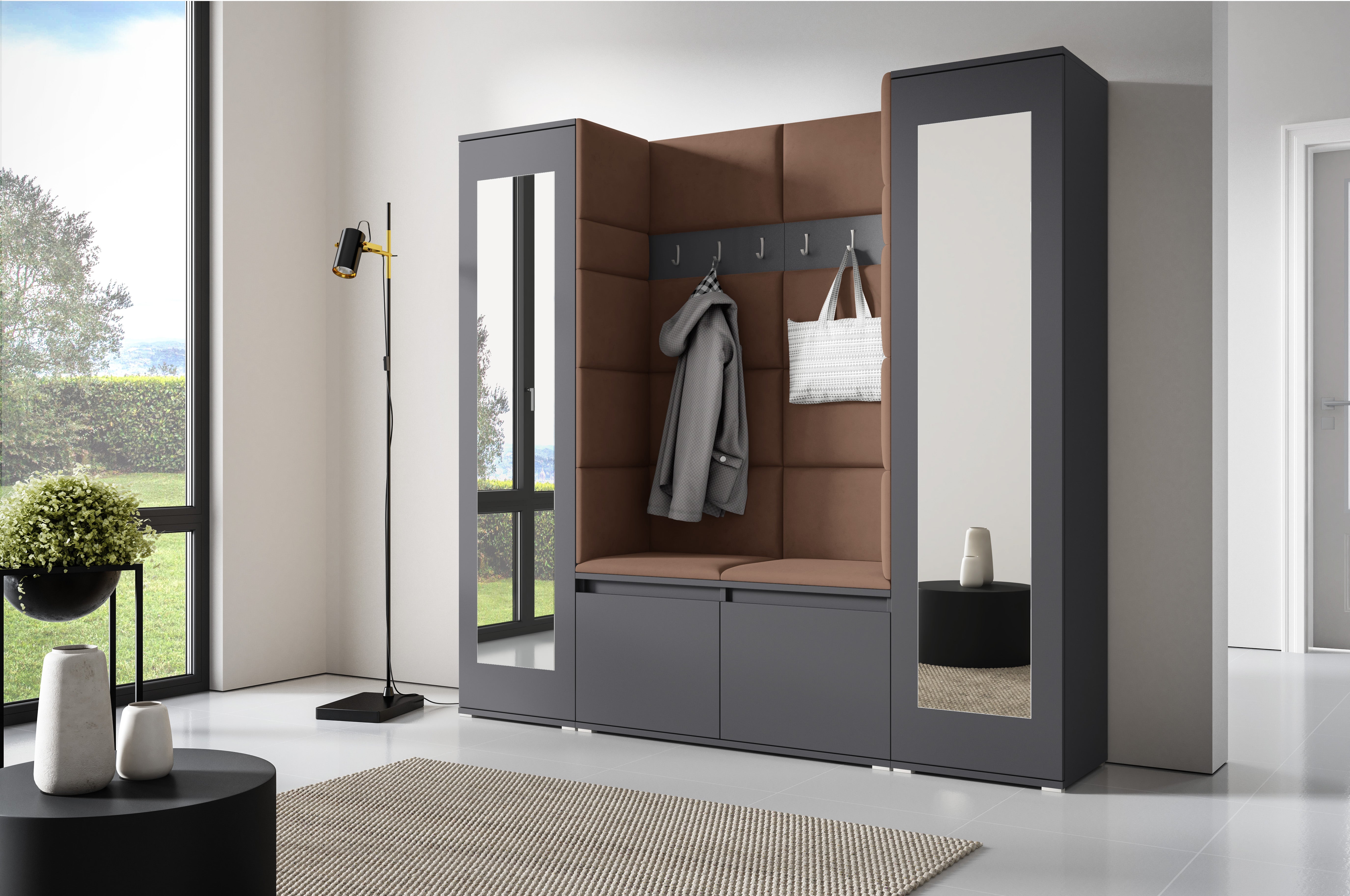 PK Emi 31 Hallway Wardrobe Graphite - Upholstered Panels in Various Colours