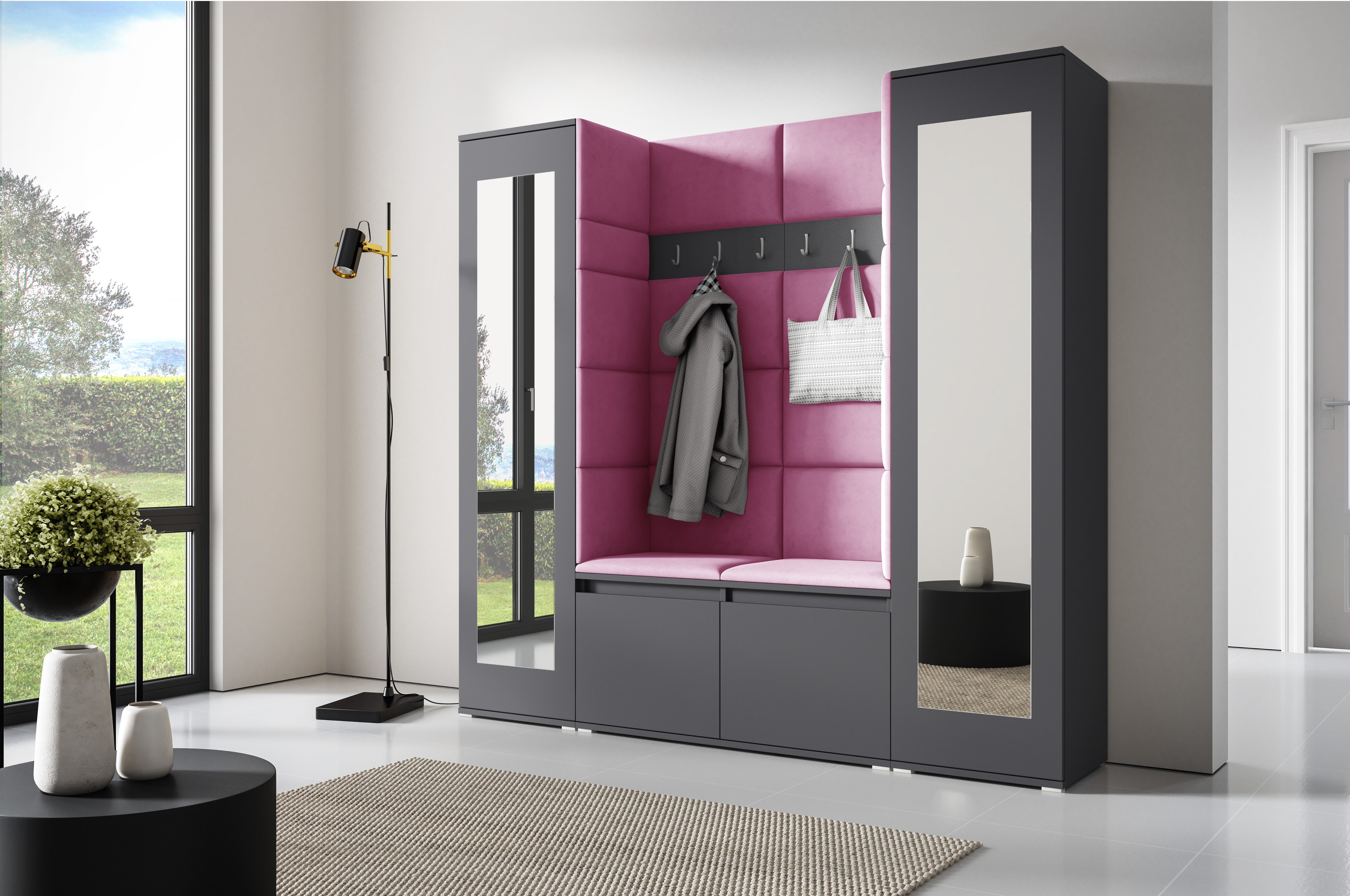 PK Emi 31 Hallway Wardrobe Graphite - Upholstered Panels in Various Colours