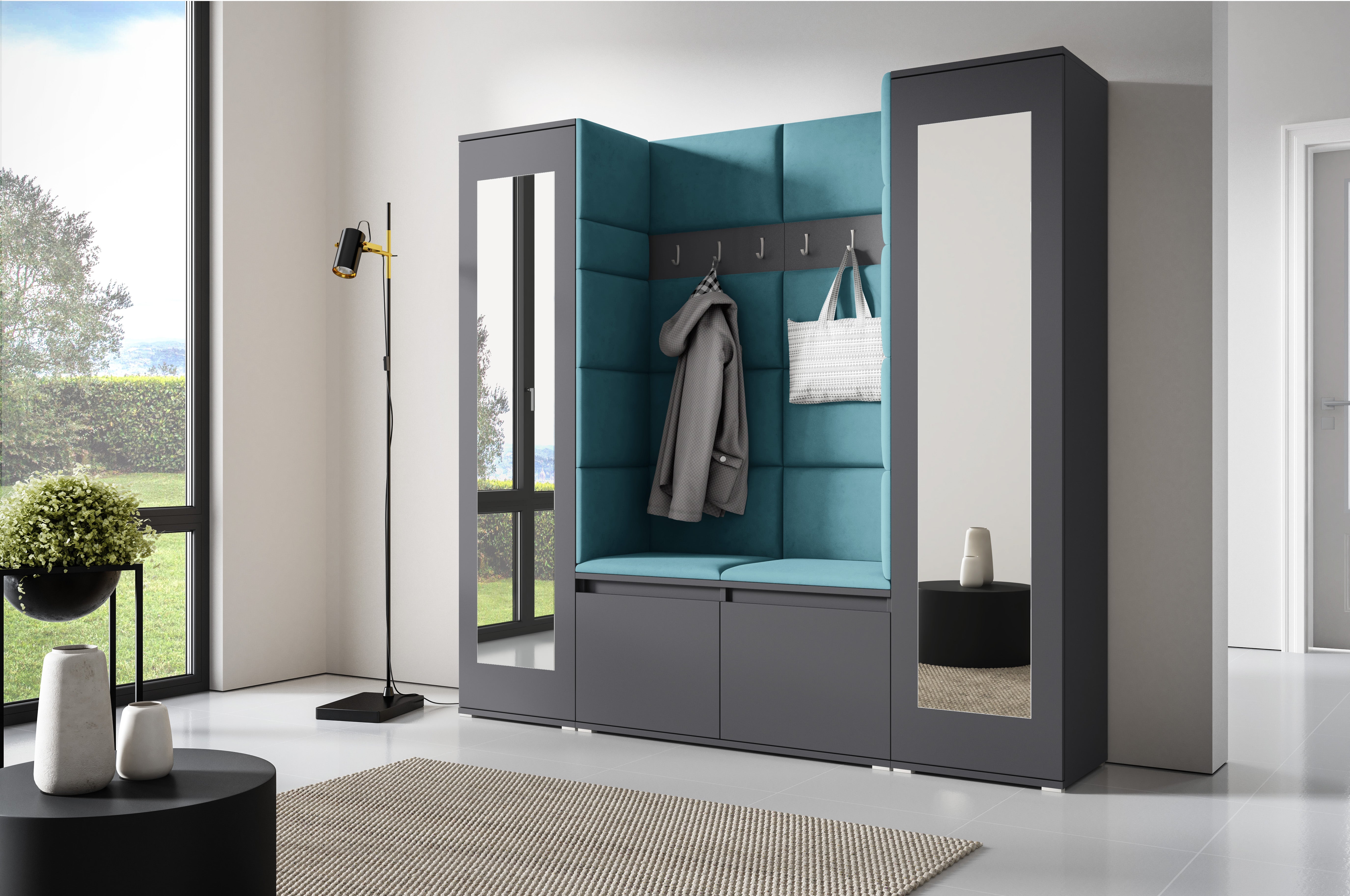 PK Emi 31 Hallway Wardrobe Graphite - Upholstered Panels in Various Colours