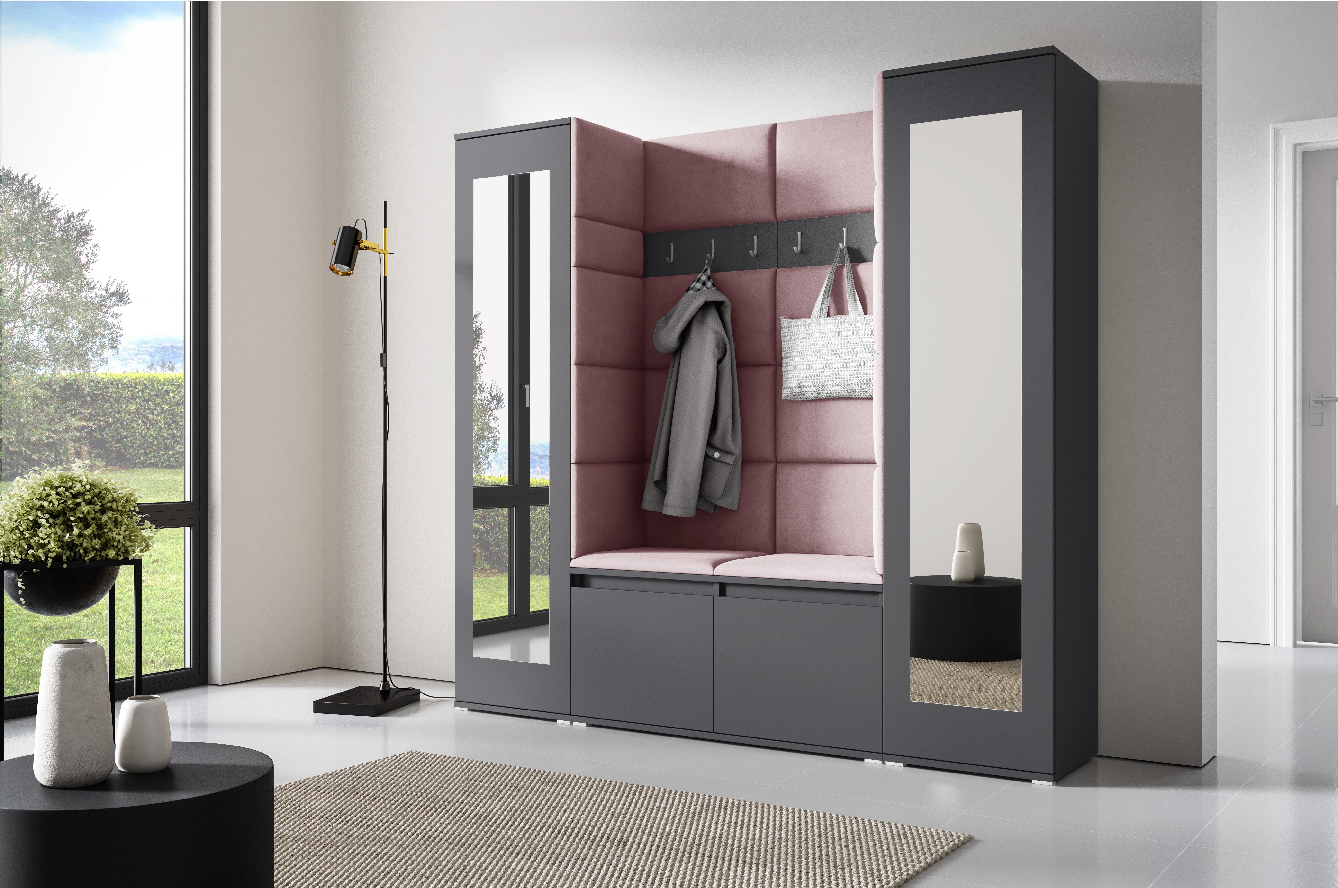 PK Emi 31 Hallway Wardrobe Graphite - Upholstered Panels in Various Colours