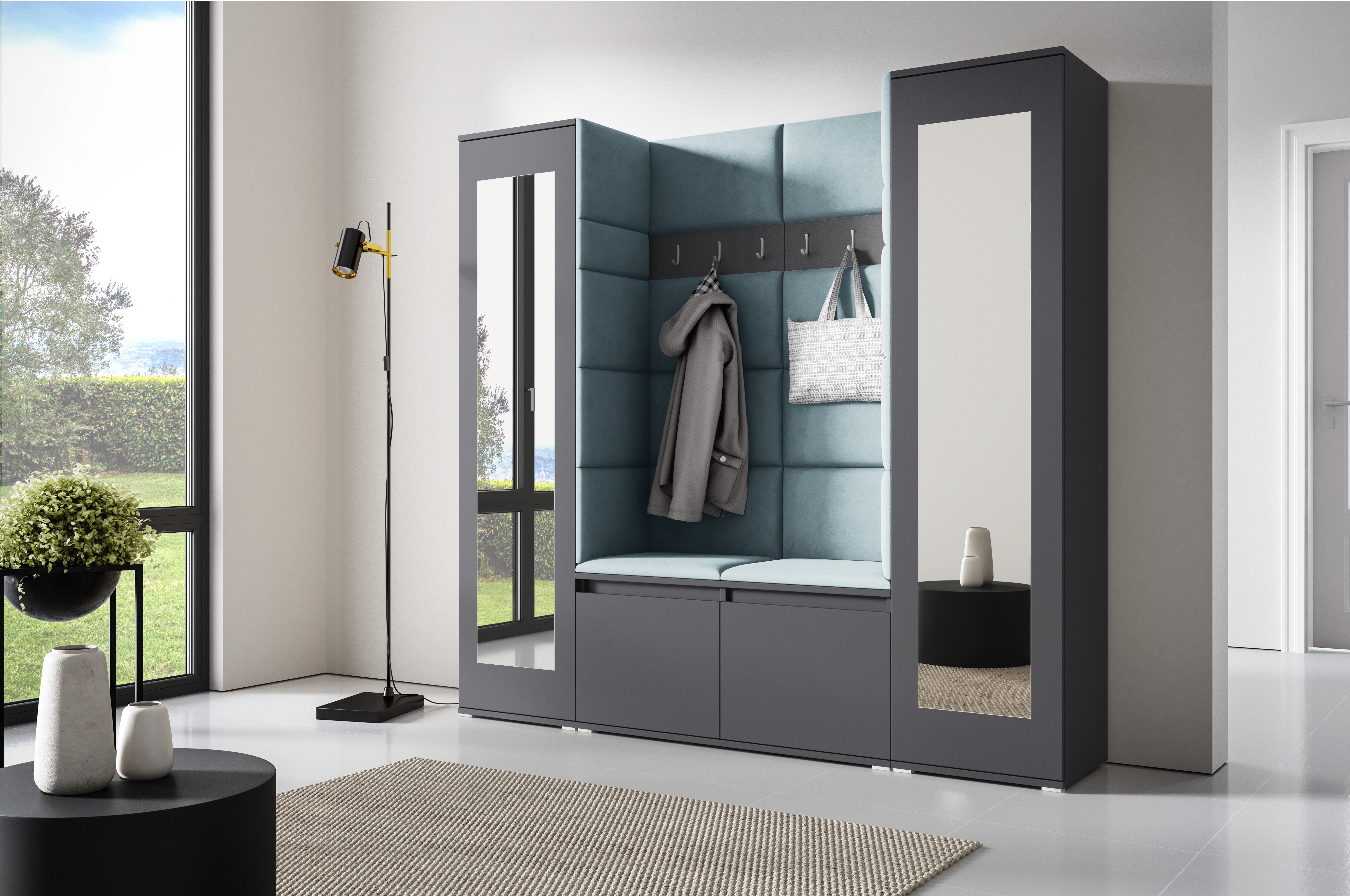 PK Emi 31 Hallway Wardrobe Graphite - Upholstered Panels in Various Colours