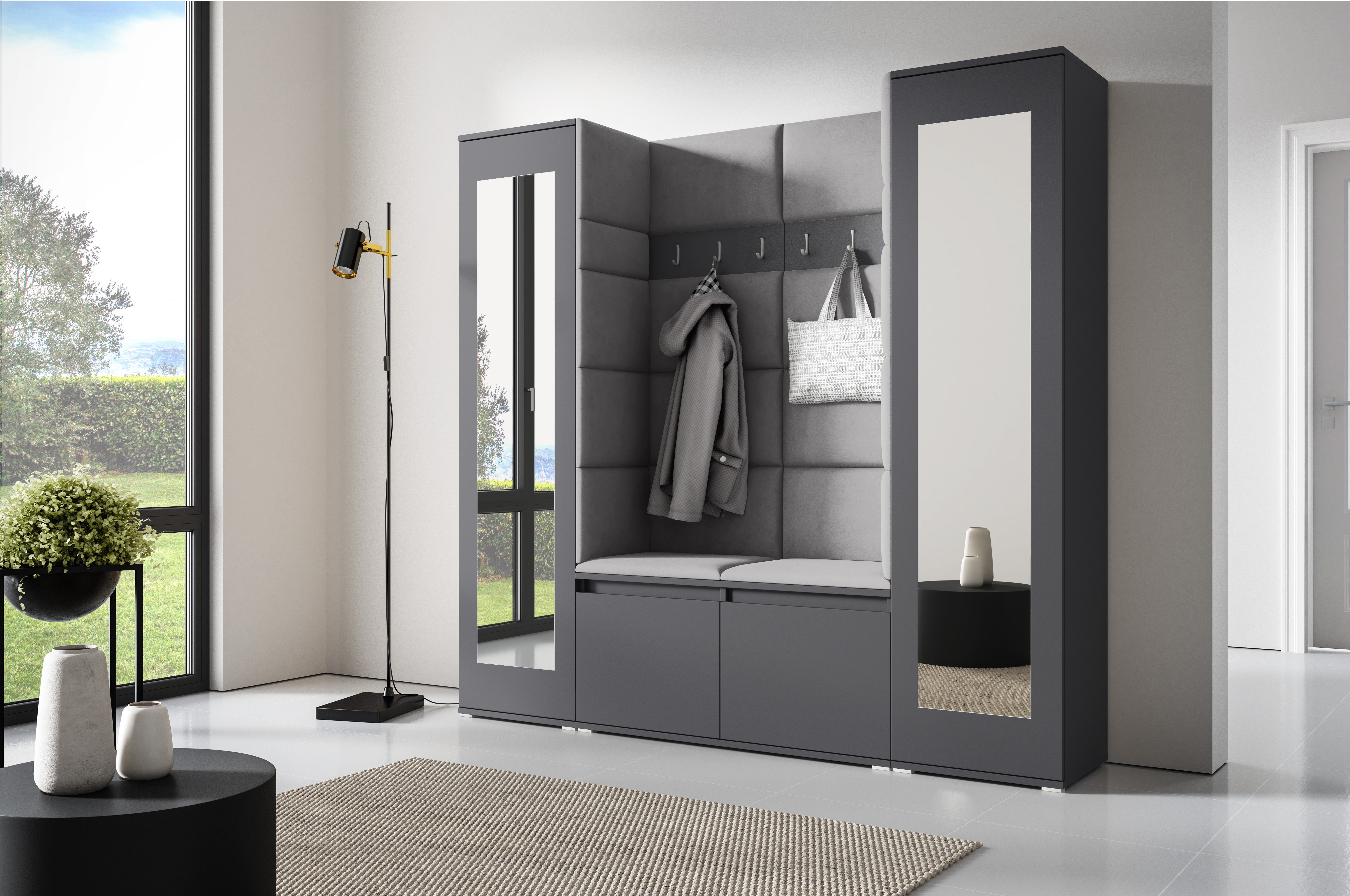 PK Emi 31 Hallway Wardrobe Graphite - Upholstered Panels in Various Colours