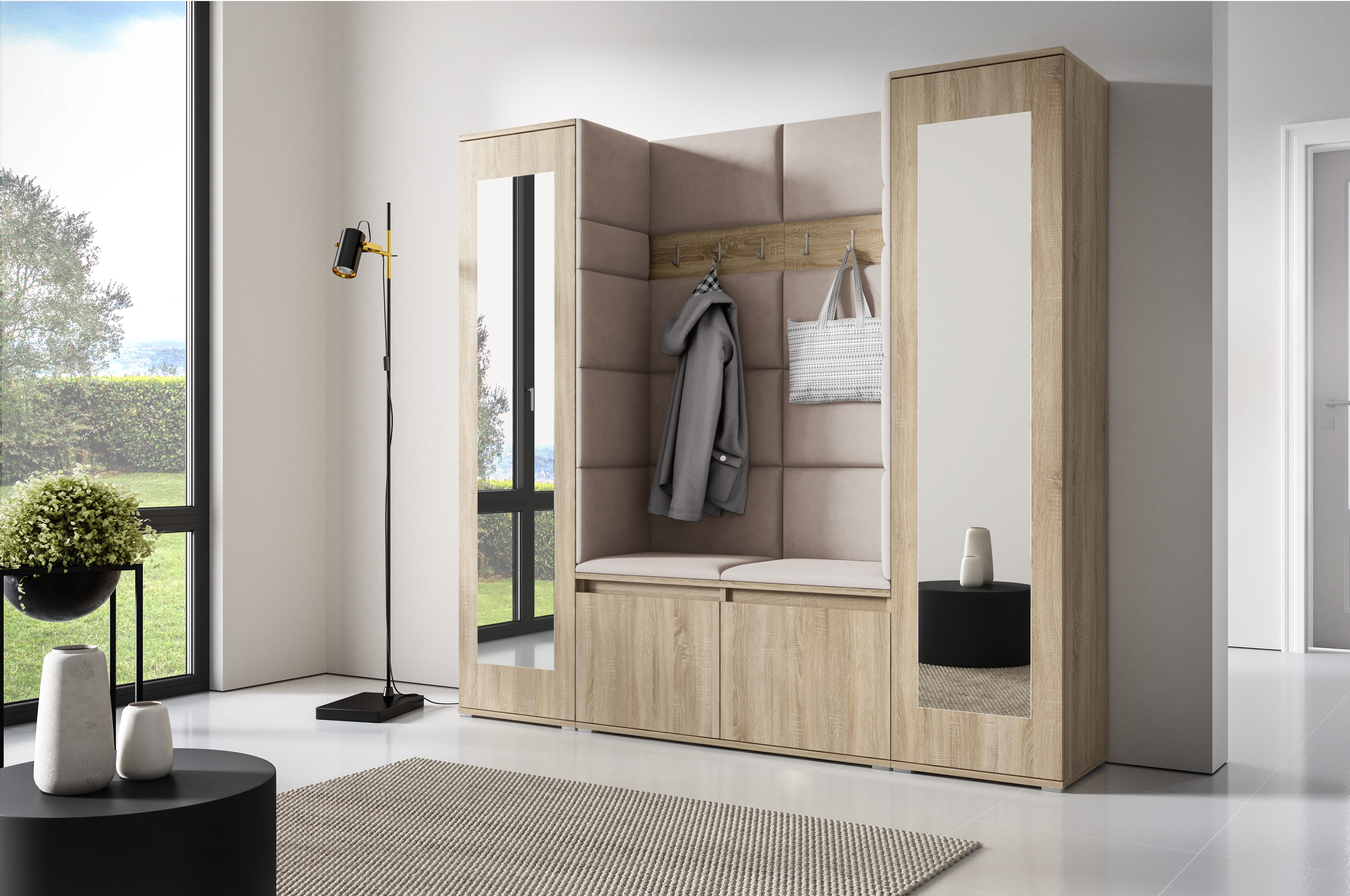 PK Emi 31 Hallway Wardrobe Sonoma Oak - Upholstered Panels in Various Colours
