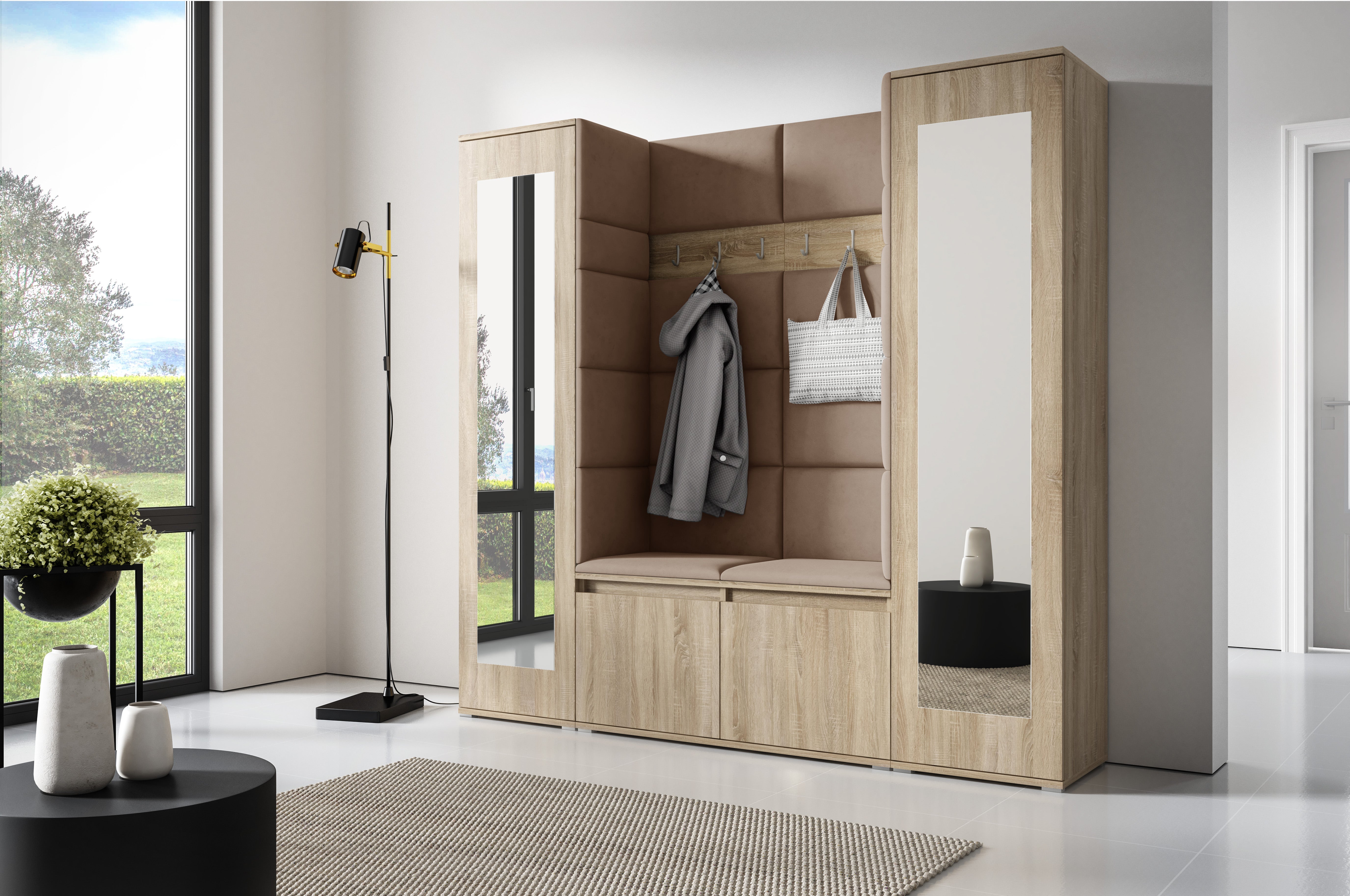 PK Emi 31 Hallway Wardrobe Sonoma Oak - Upholstered Panels in Various Colours