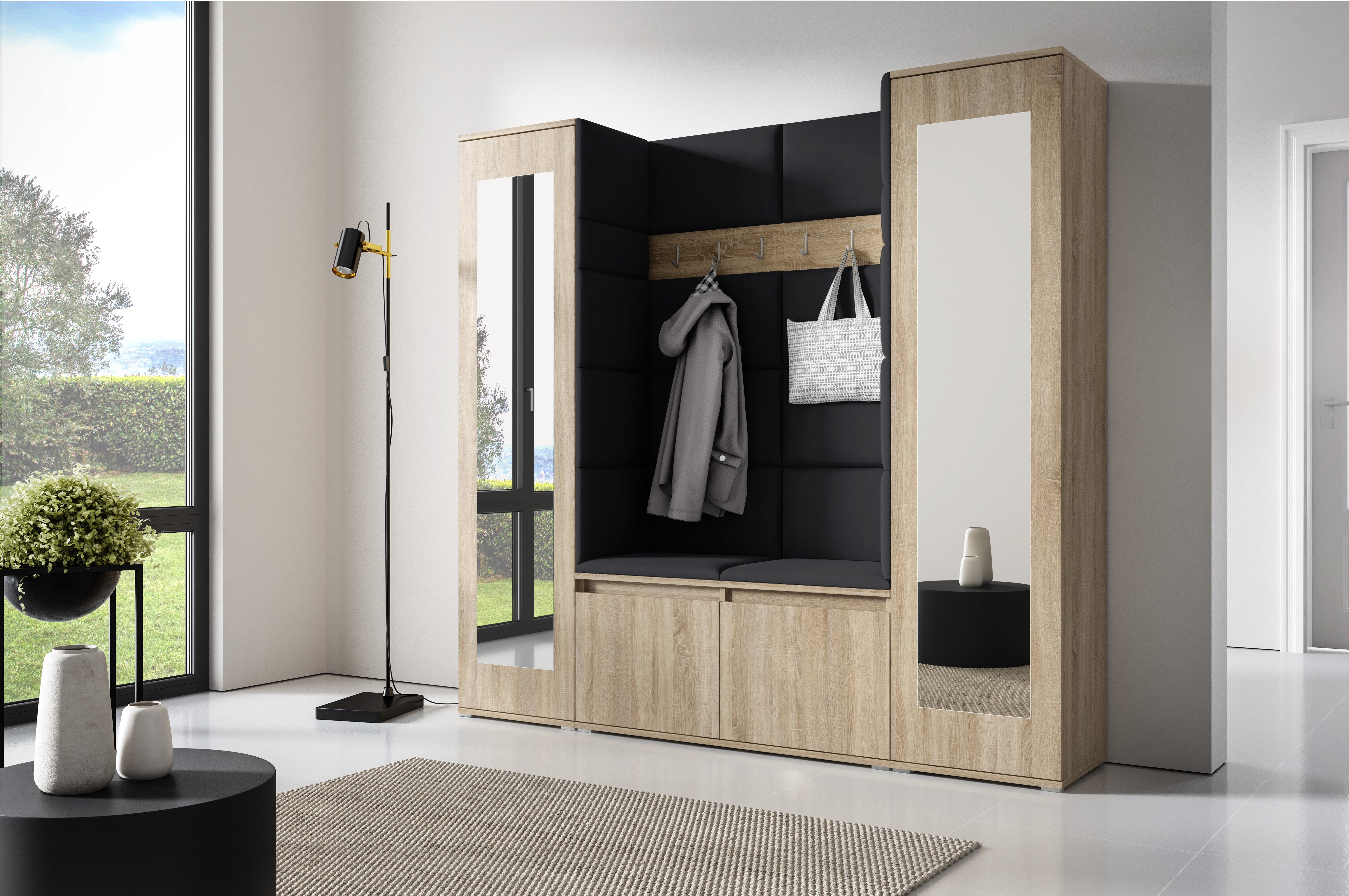 PK Emi 31 Hallway Wardrobe Sonoma Oak - Upholstered Panels in Various Colours