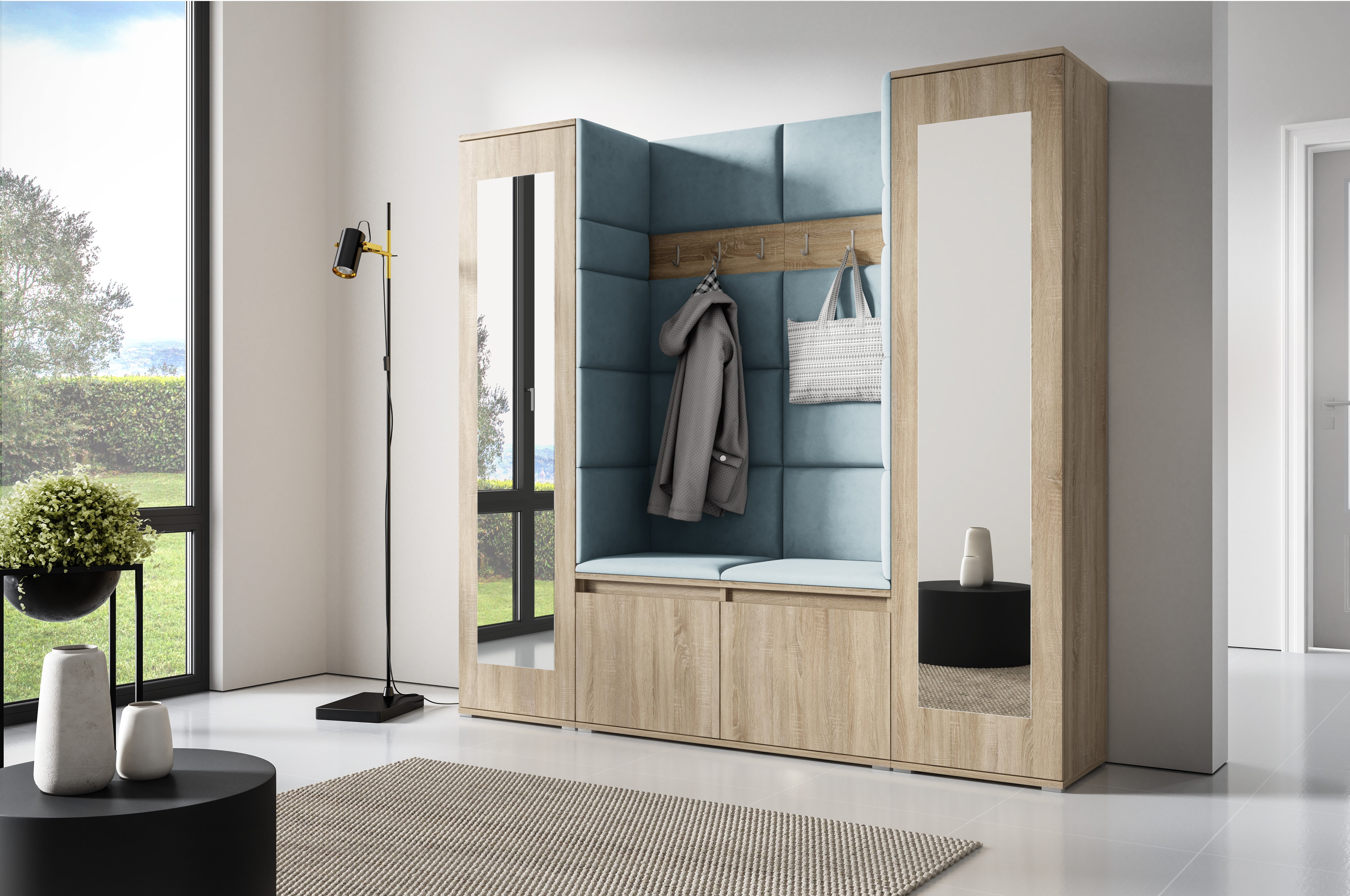 PK Emi 31 Hallway Wardrobe Sonoma Oak - Upholstered Panels in Various Colours