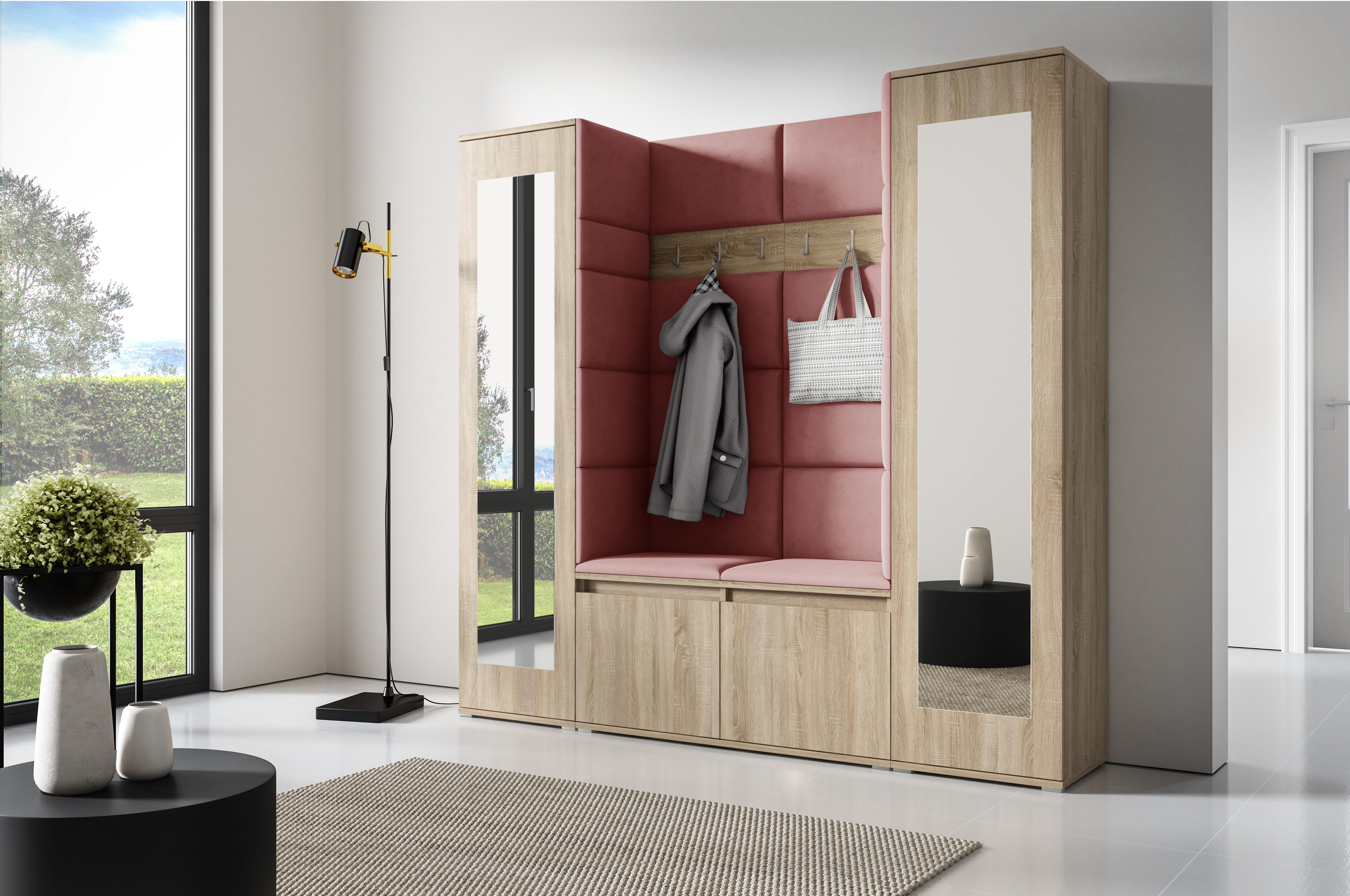 PK Emi 31 Hallway Wardrobe Sonoma Oak - Upholstered Panels in Various Colours