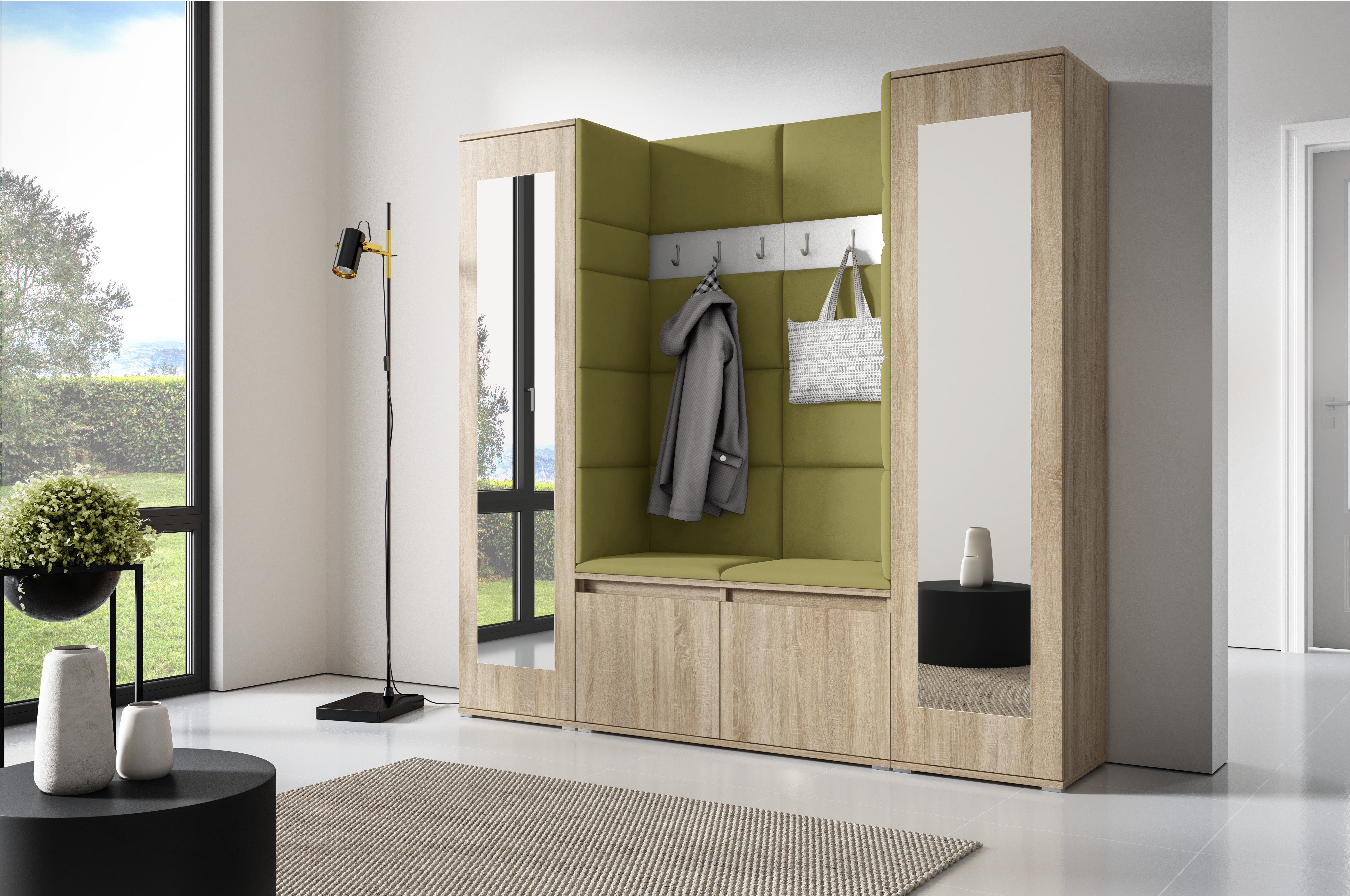 PK Emi 31 Hallway Wardrobe Sonoma Oak - Upholstered Panels in Various Colours