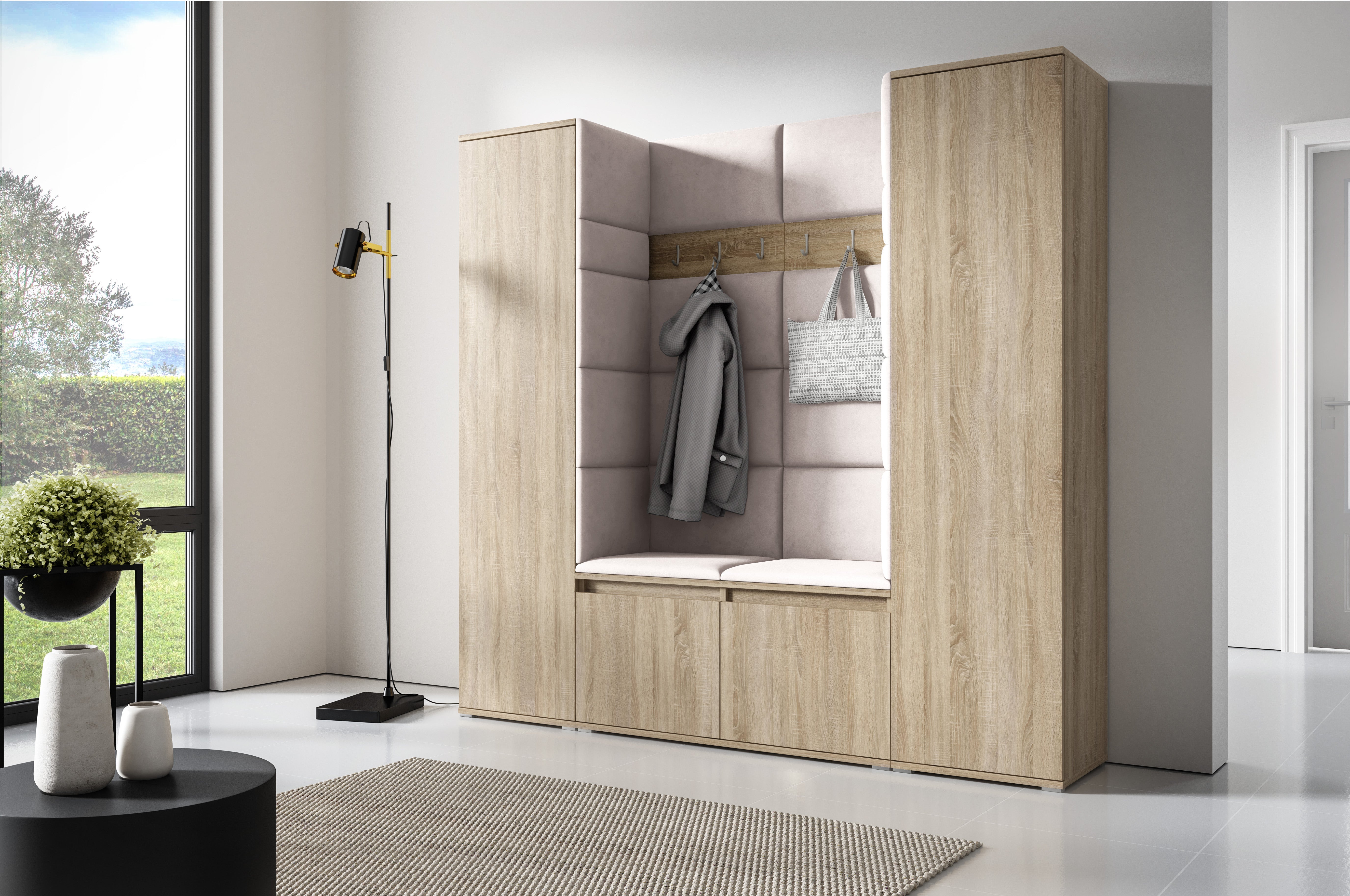 PK Emi 31 Hallway Wardrobe Sonoma Oak - Upholstered Panels in Various Colours