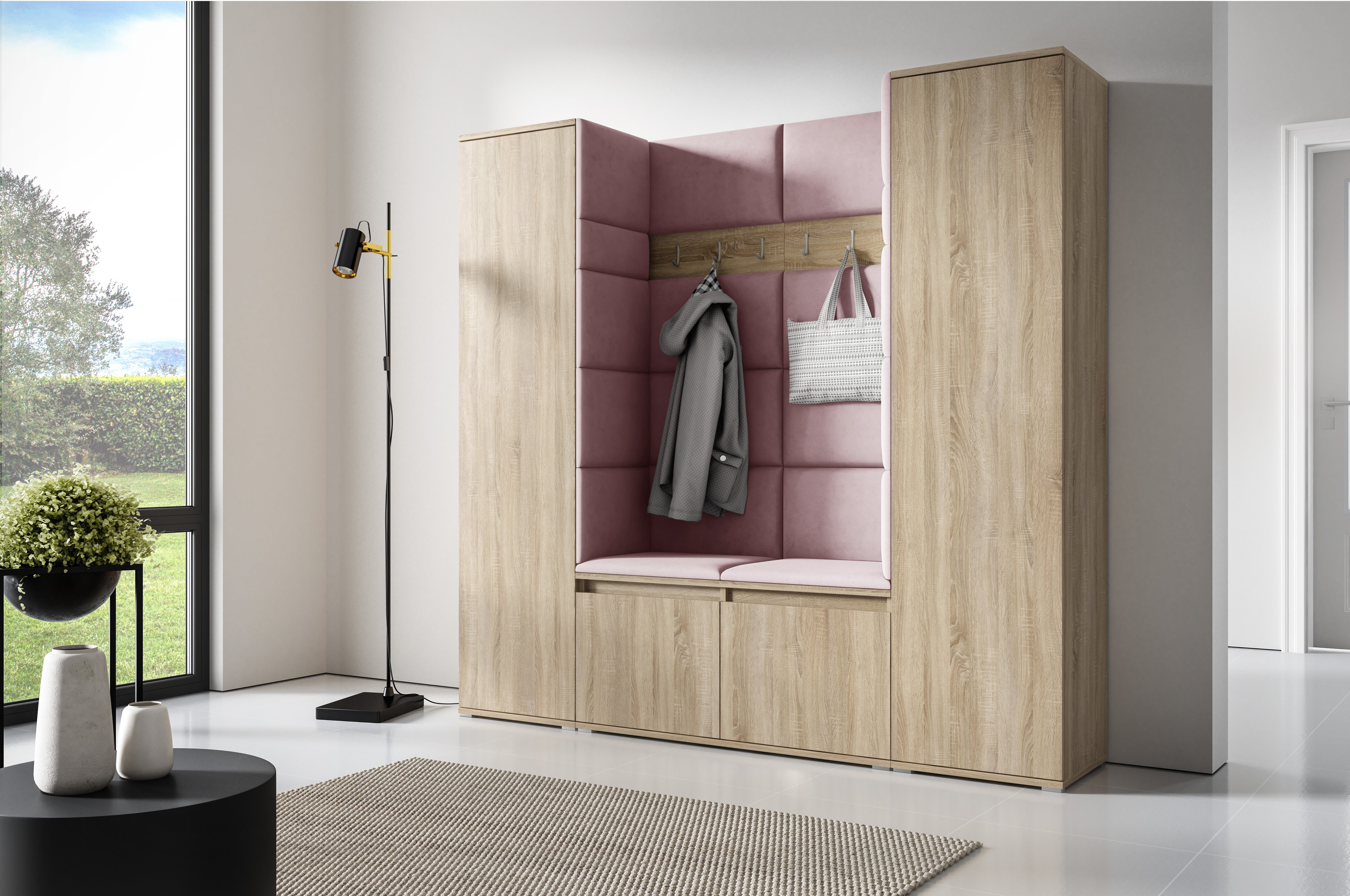 PK Emi 31 Hallway Wardrobe Sonoma Oak - Upholstered Panels in Various Colours