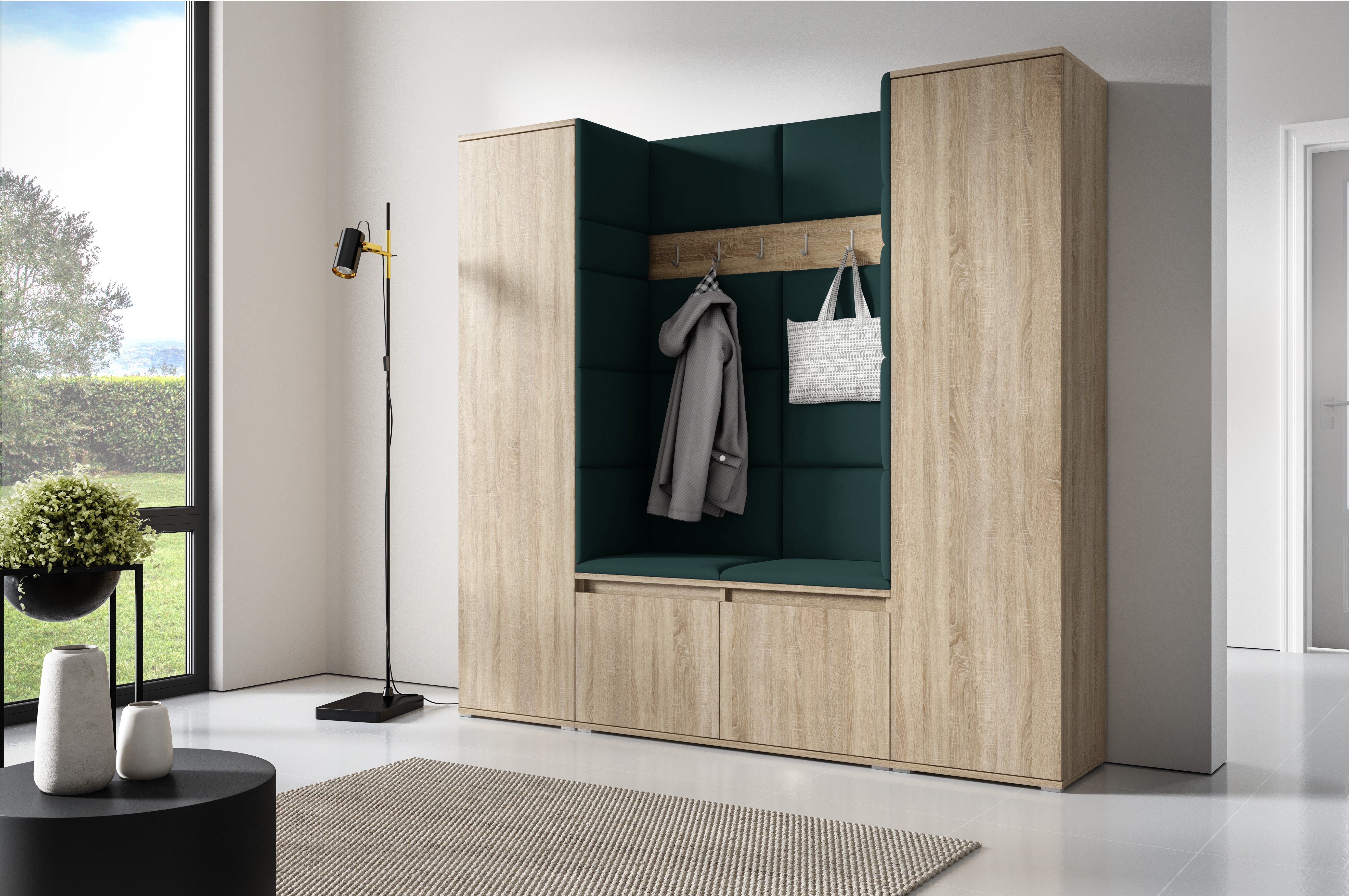 PK Emi 31 Hallway Wardrobe Sonoma Oak - Upholstered Panels in Various Colours