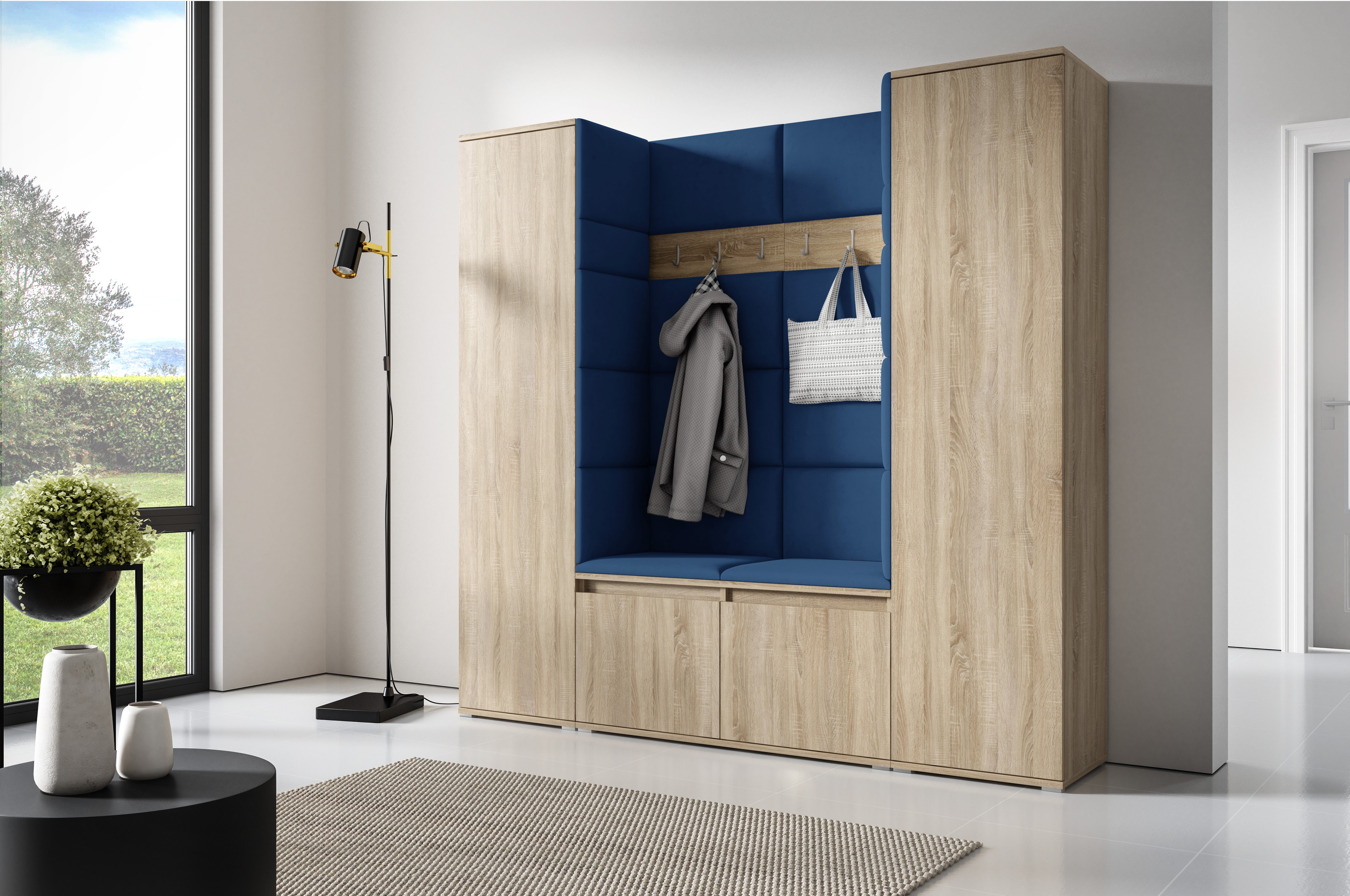 PK Emi 31 Hallway Wardrobe Sonoma Oak - Upholstered Panels in Various Colours