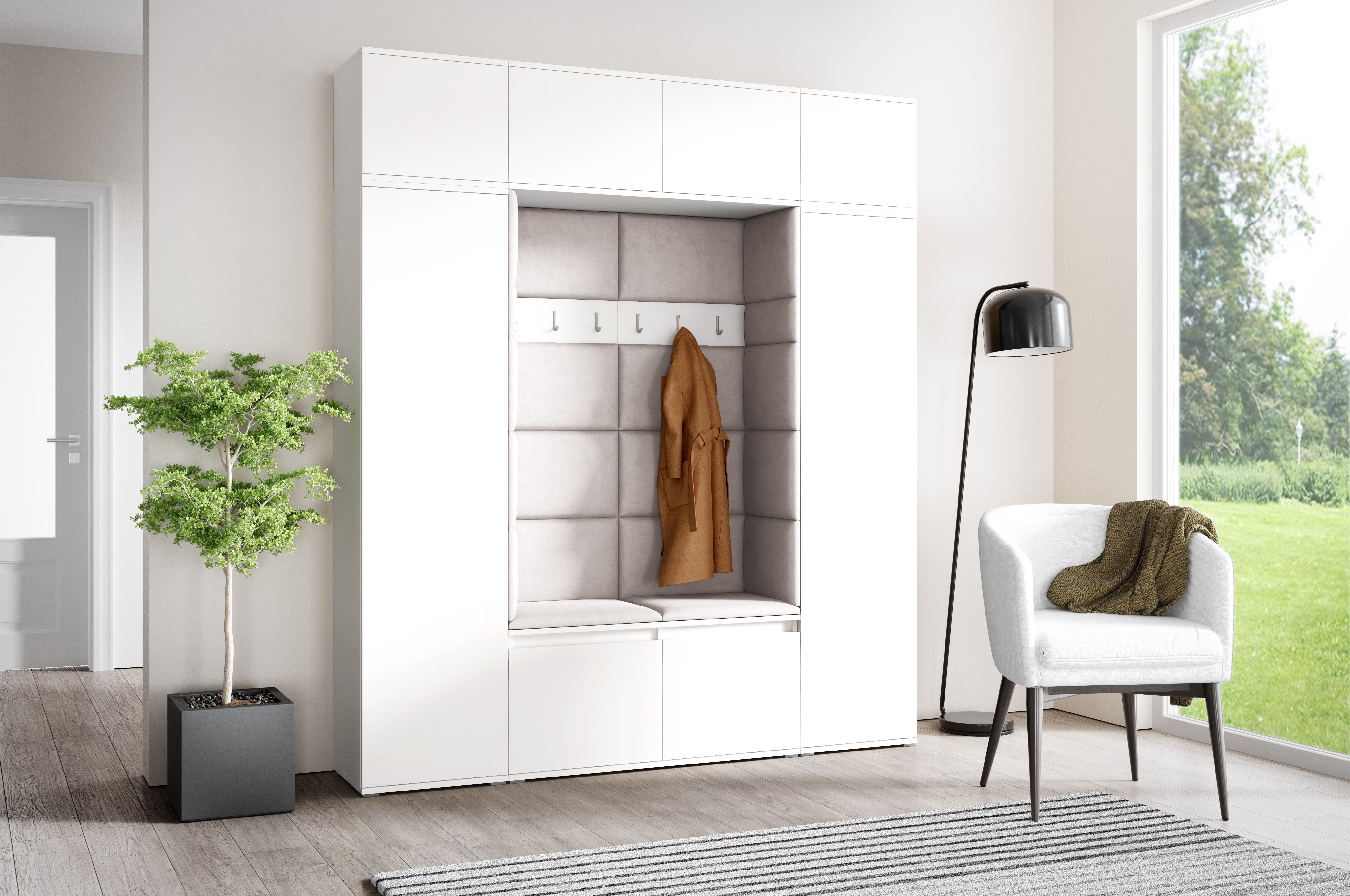 PK Emi 32 Hallway Wardrobe White - Upholstered Panels in Various Colours