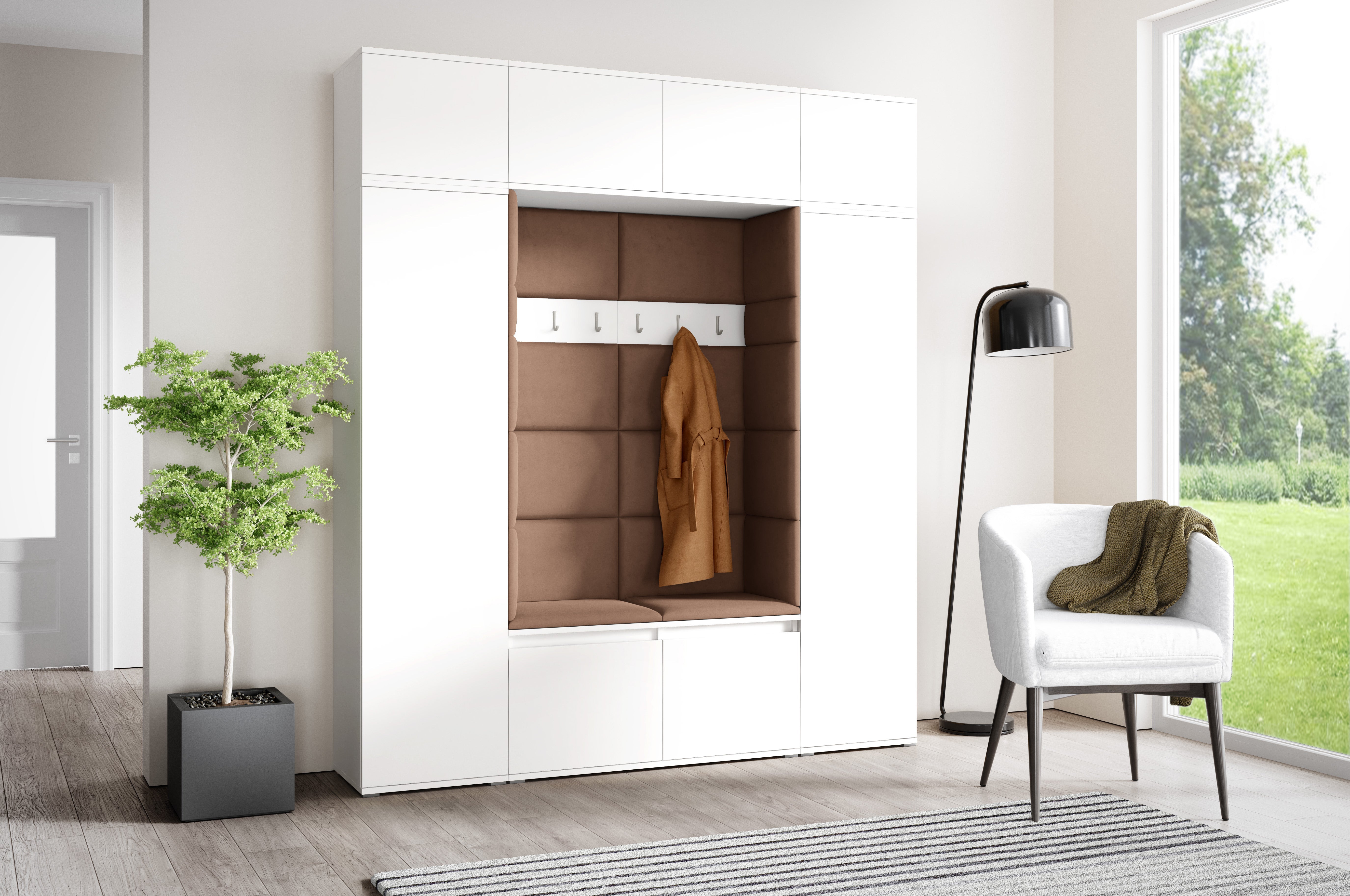 PK Emi 32 Hallway Wardrobe White - Upholstered Panels in Various Colours