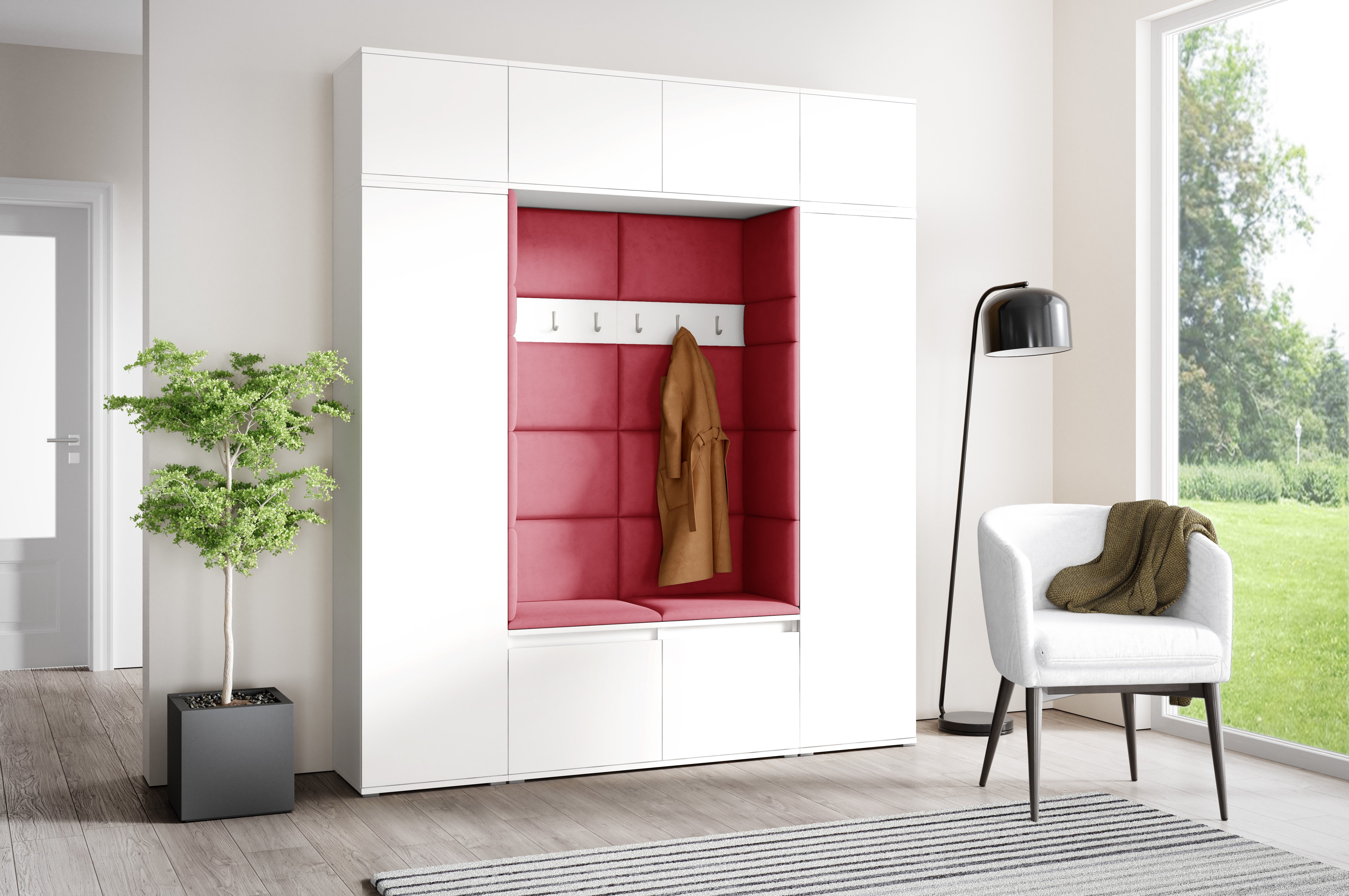 PK Emi 32 Hallway Wardrobe White - Upholstered Panels in Various Colours
