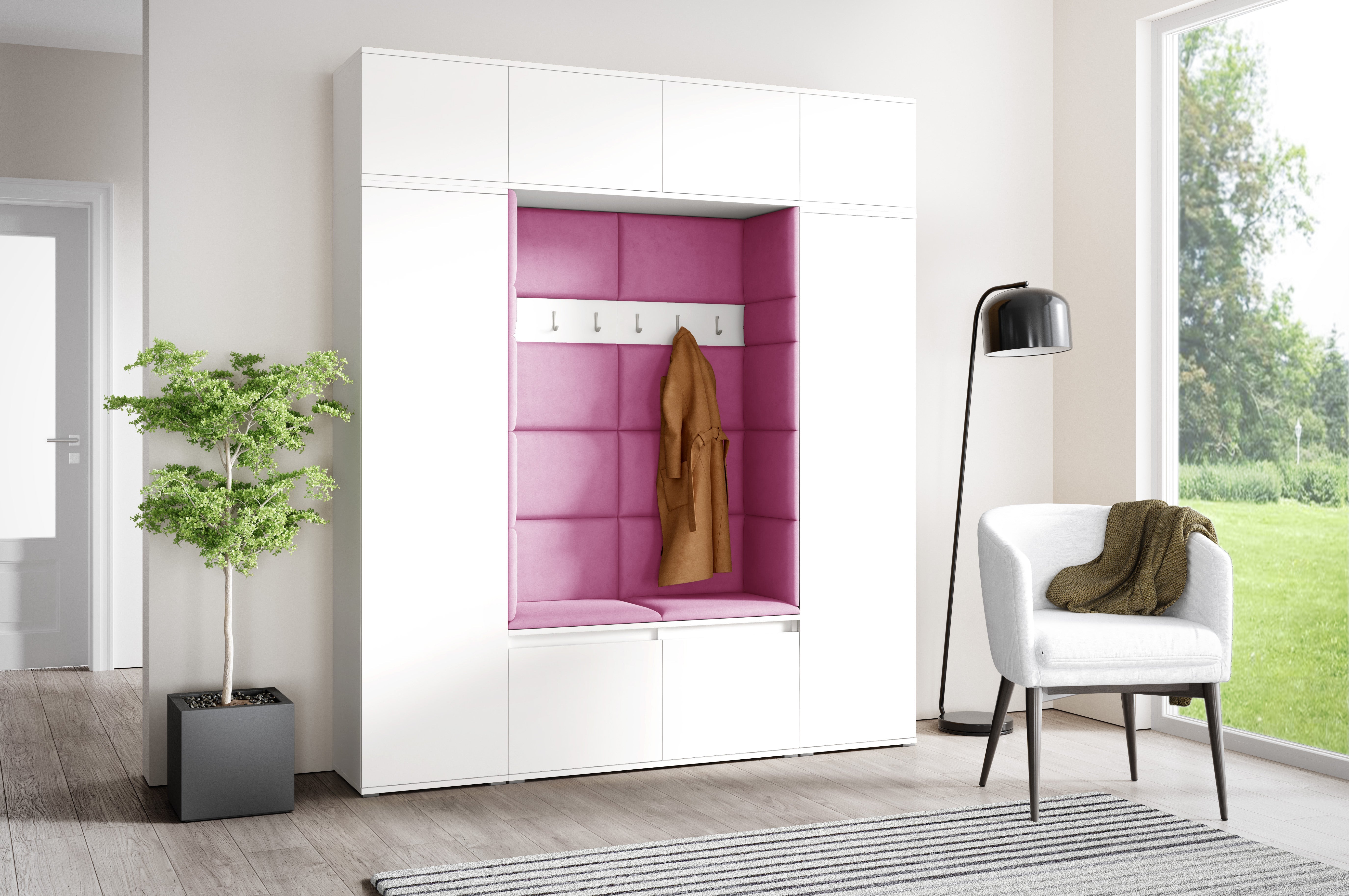 PK Emi 32 Hallway Wardrobe White - Upholstered Panels in Various Colours