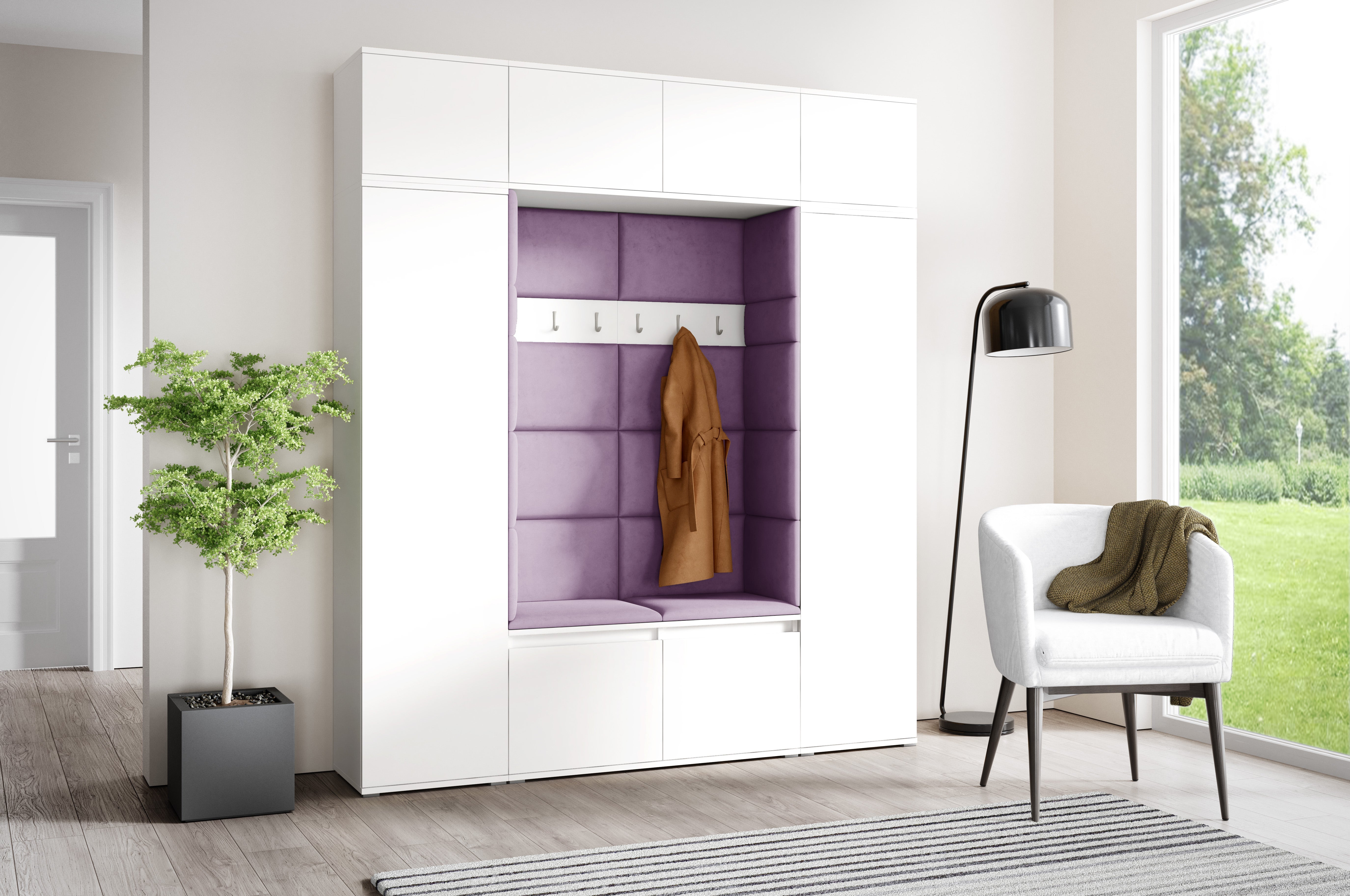 PK Emi 32 Hallway Wardrobe White - Upholstered Panels in Various Colours