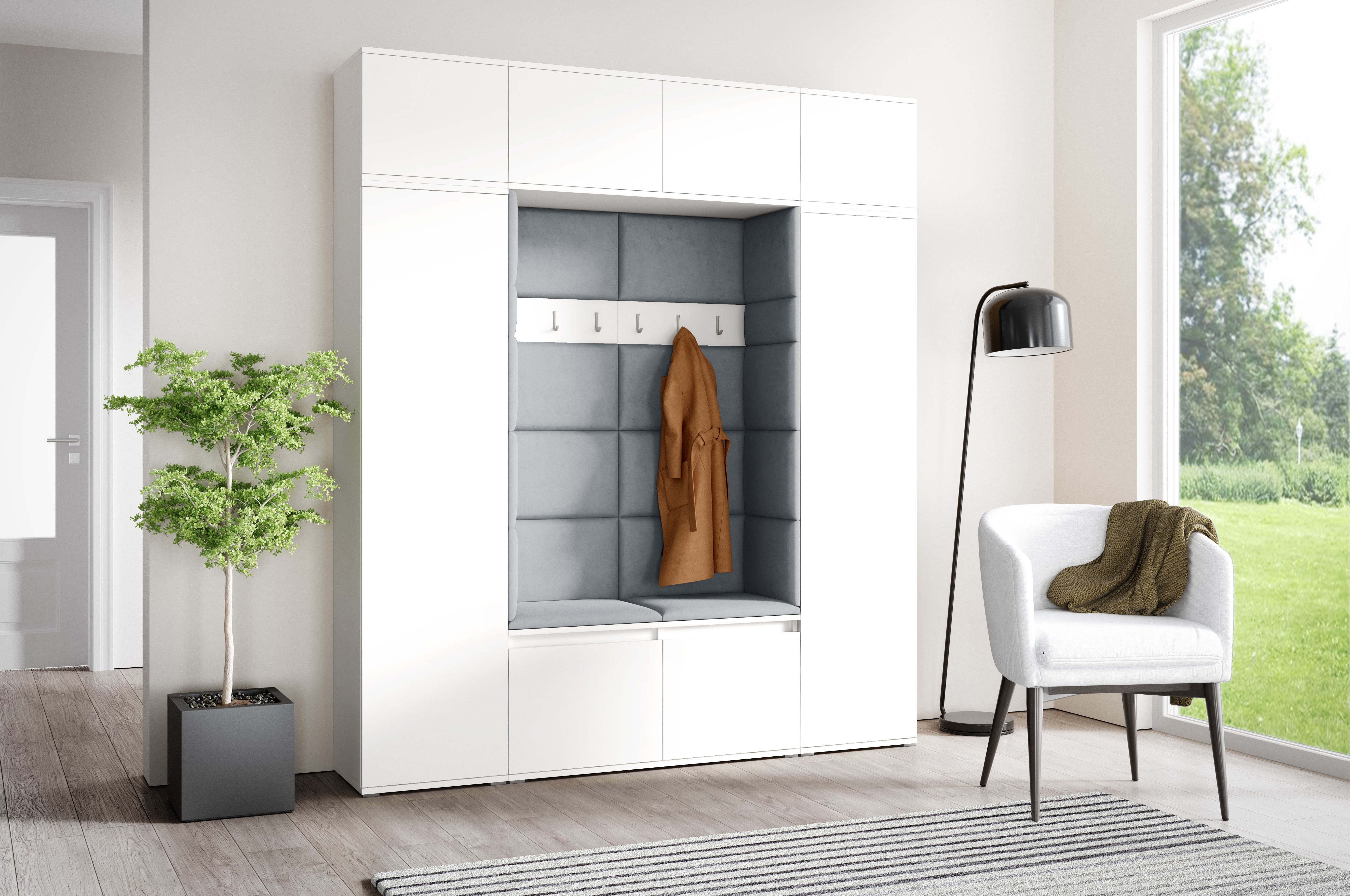 PK Emi 32 Hallway Wardrobe White - Upholstered Panels in Various Colours