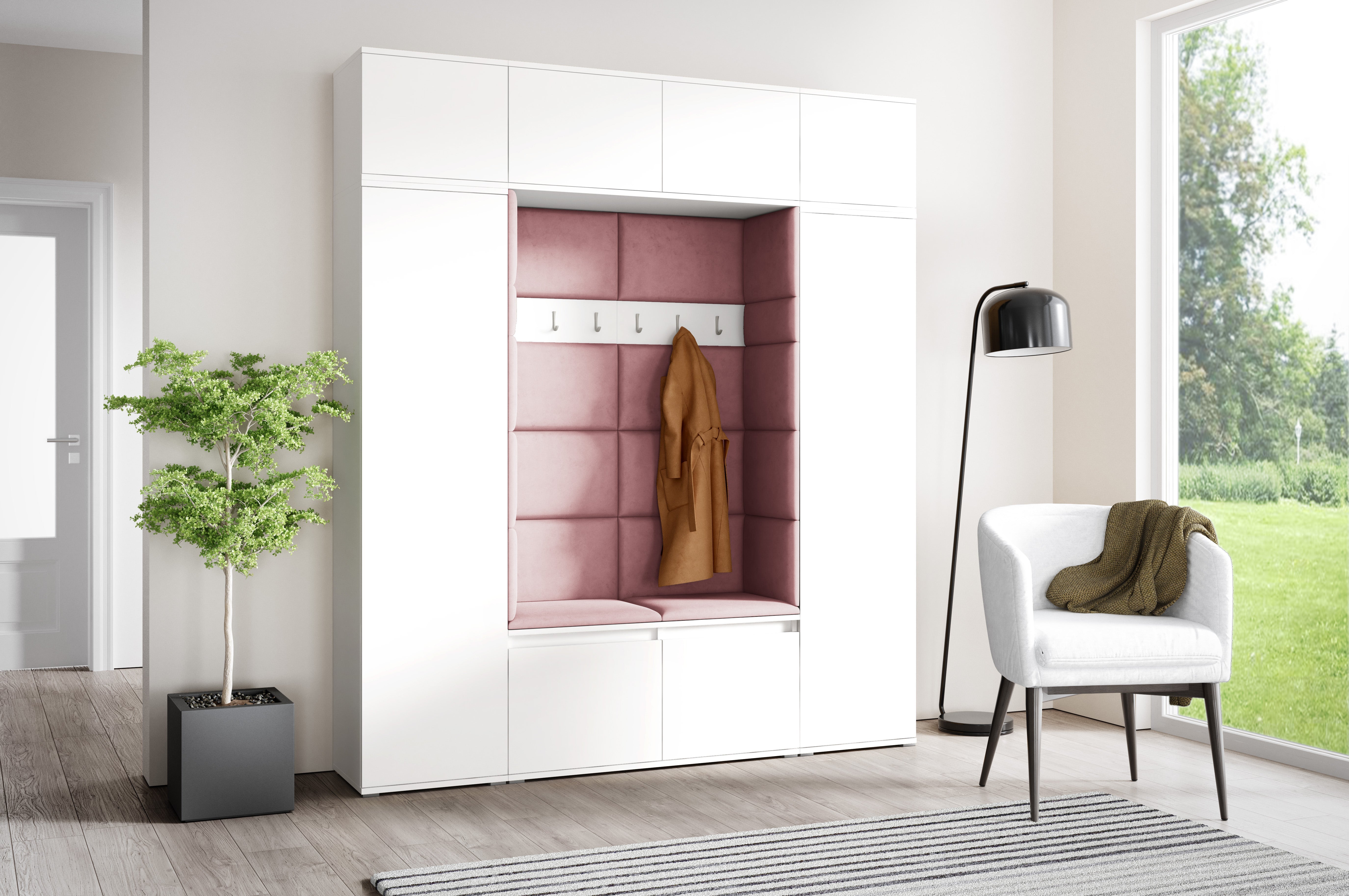 PK Emi 32 Hallway Wardrobe White - Upholstered Panels in Various Colours