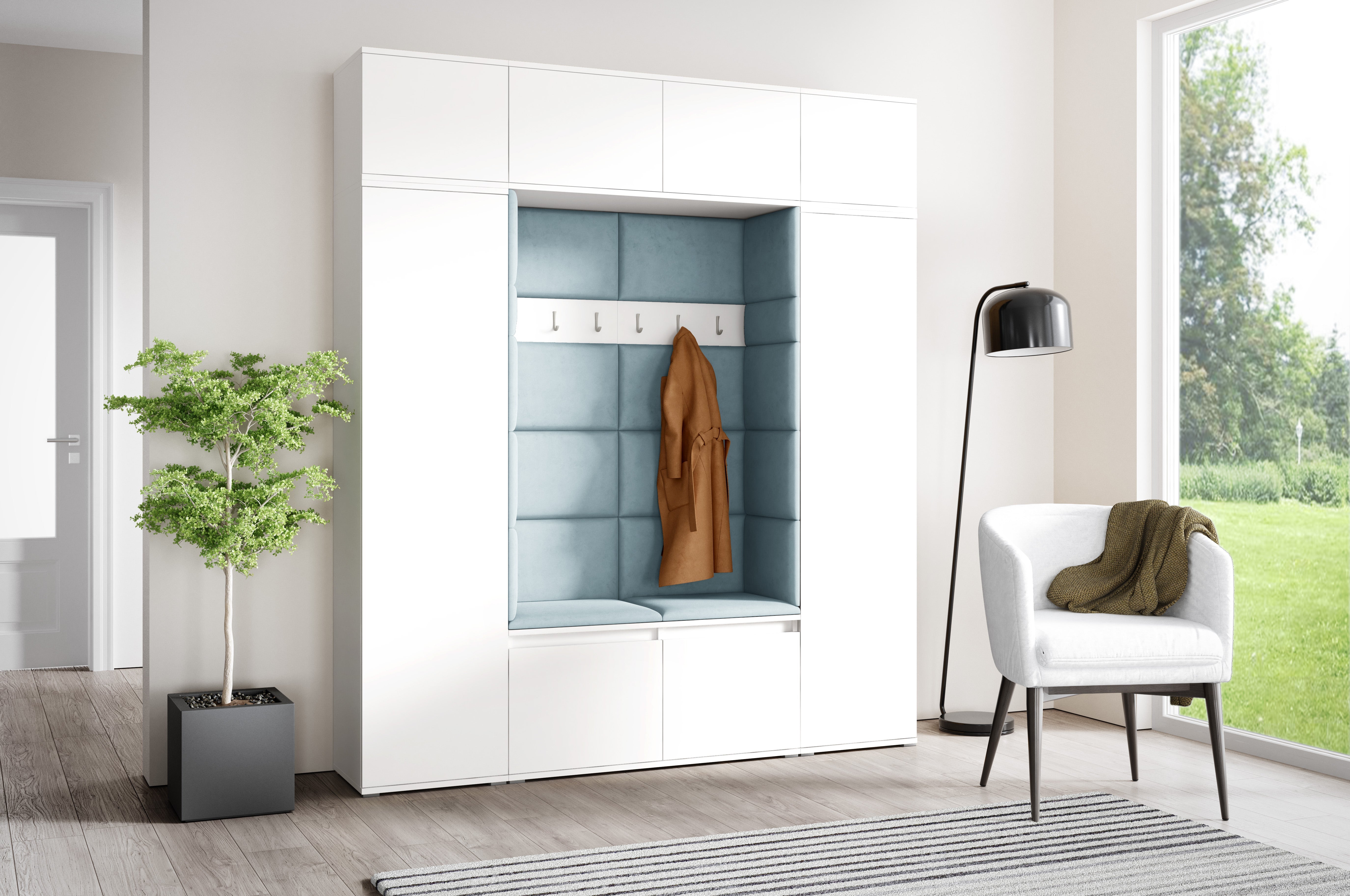 PK Emi 32 Hallway Wardrobe White - Upholstered Panels in Various Colours