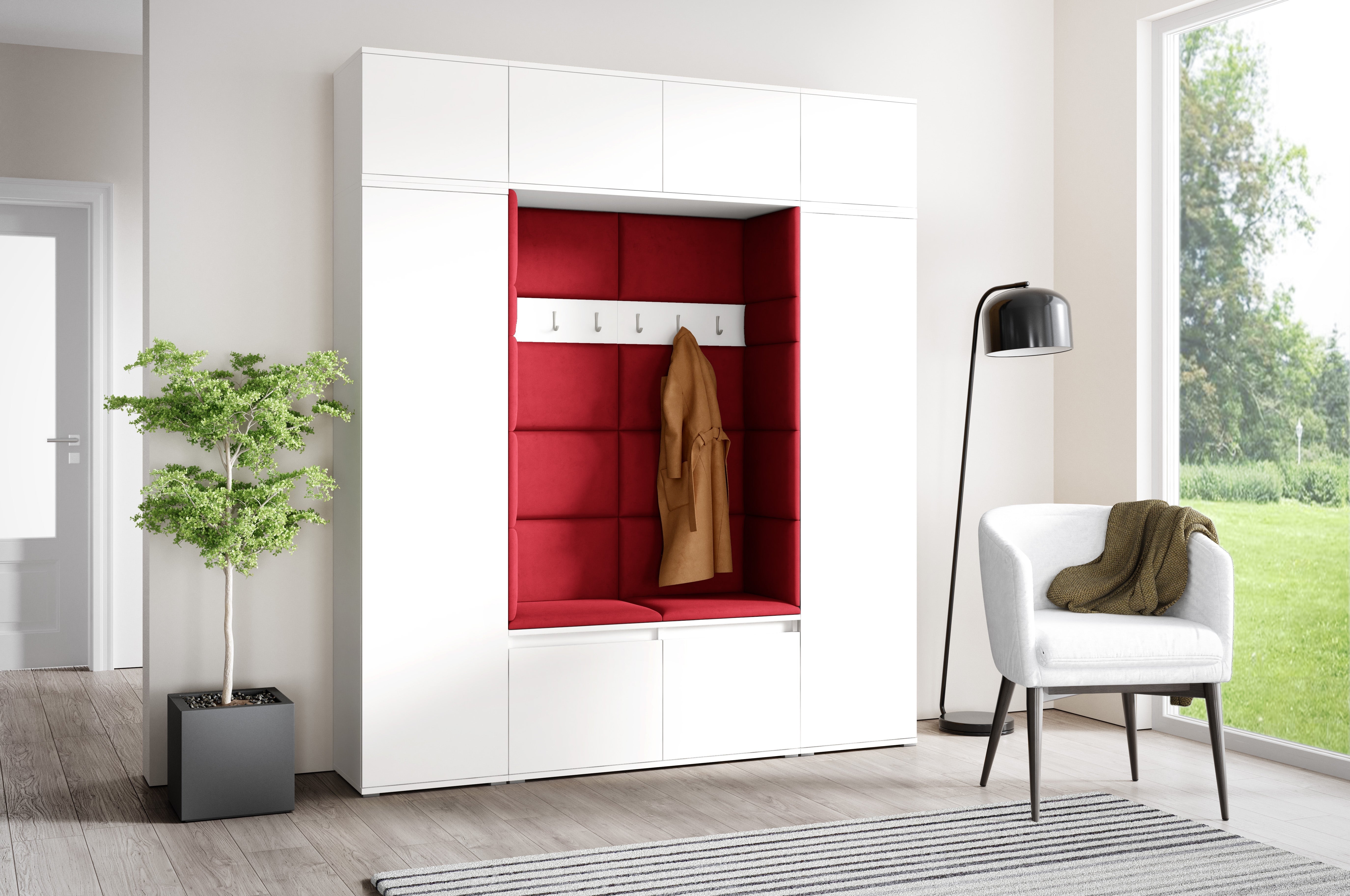 PK Emi 32 Hallway Wardrobe White - Upholstered Panels in Various Colours