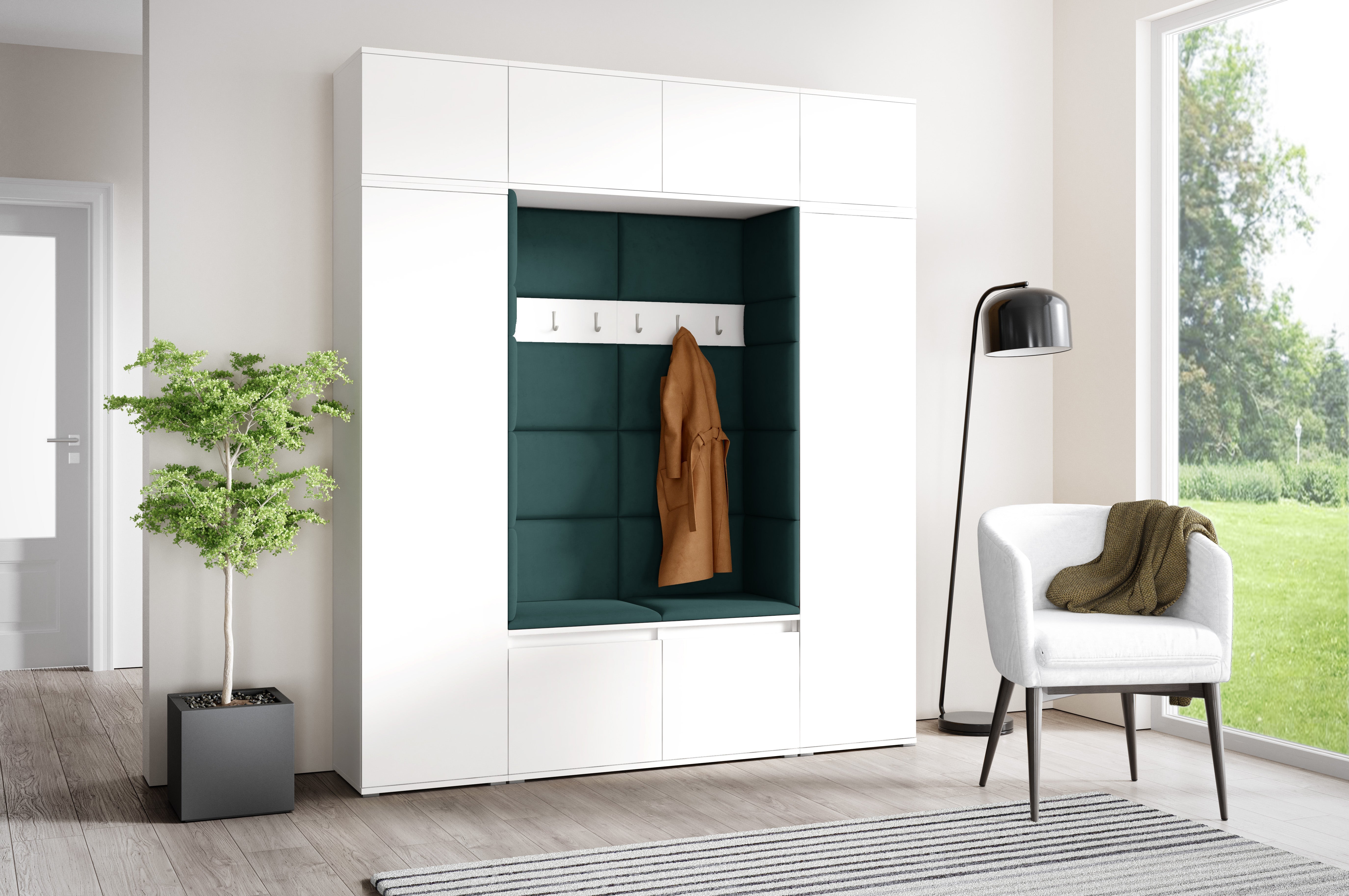 PK Emi 32 Hallway Wardrobe White - Upholstered Panels in Various Colours