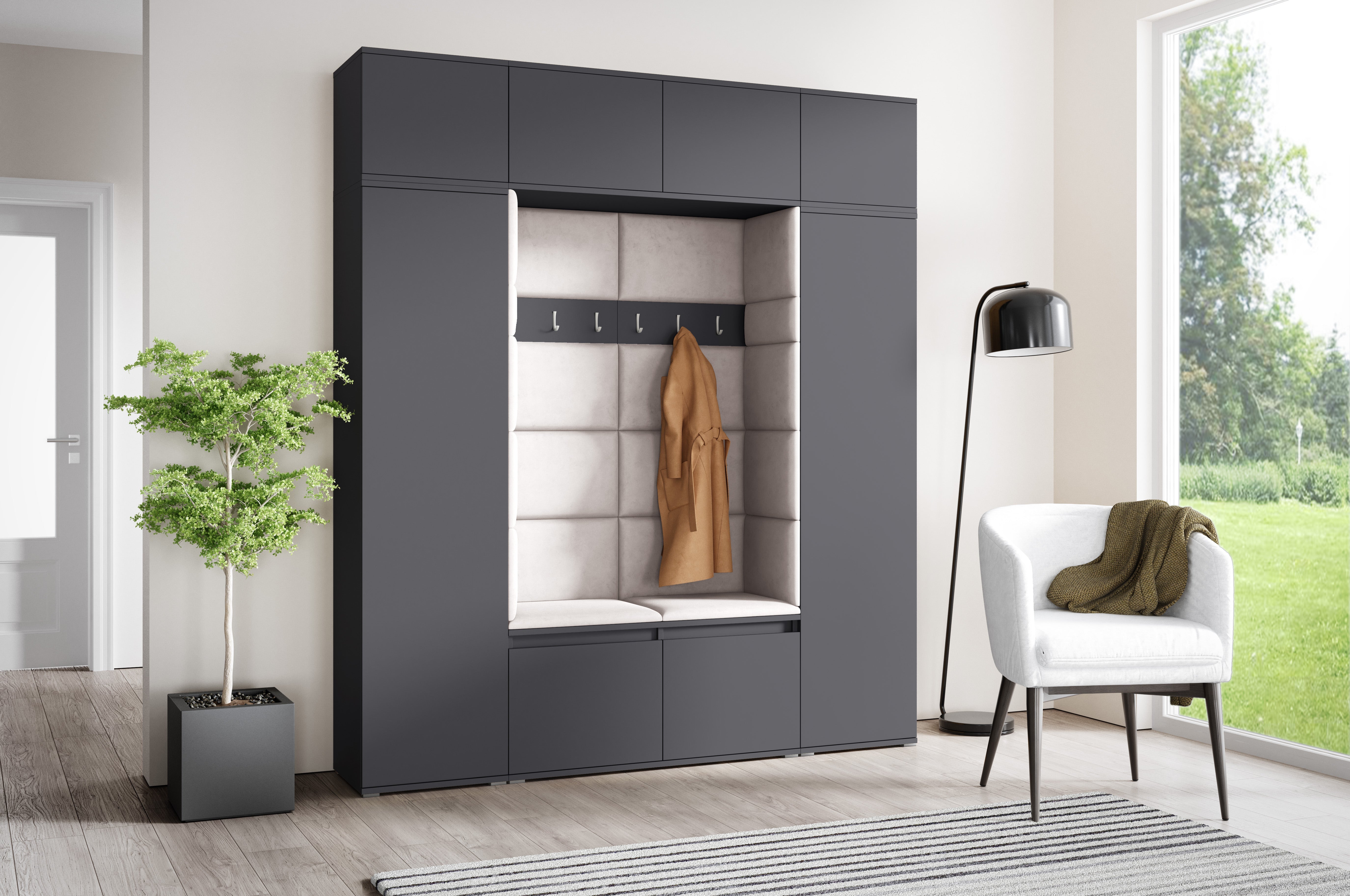 PK Emi 32 Hallway Wardrobe Graphite - Upholstered Panels in Various Colours