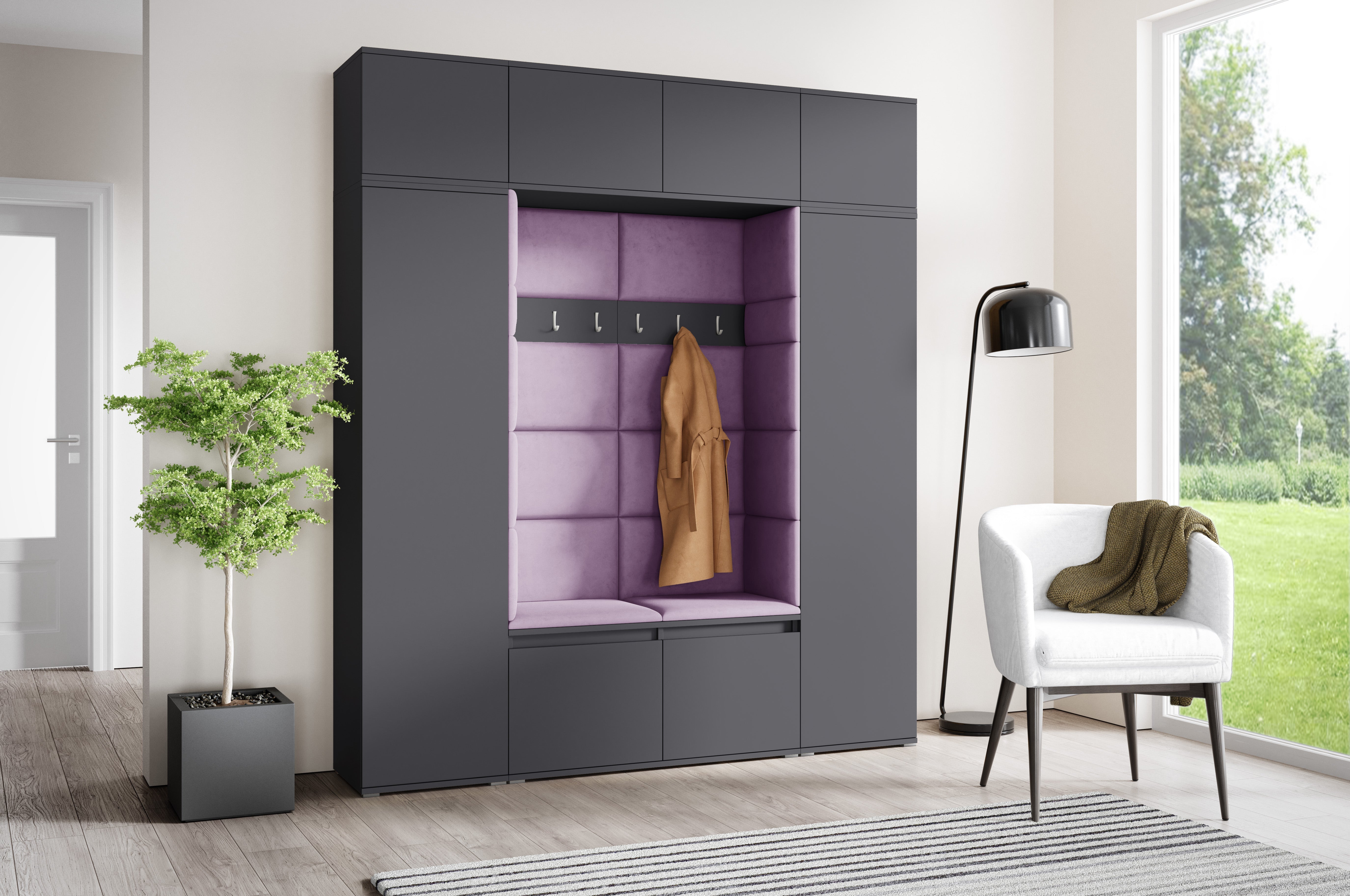 PK Emi 32 Hallway Wardrobe Graphite - Upholstered Panels in Various Colours